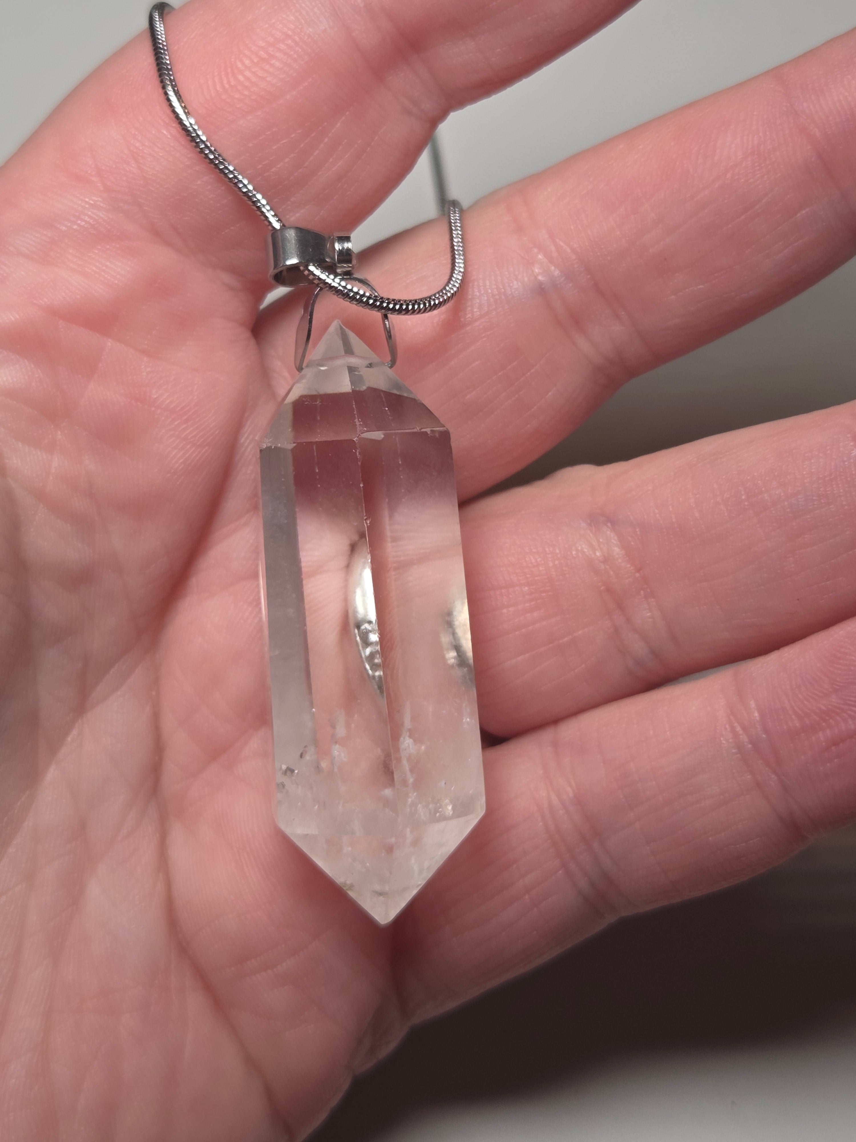 Grade AA Clear quartz crystal handmade necklace