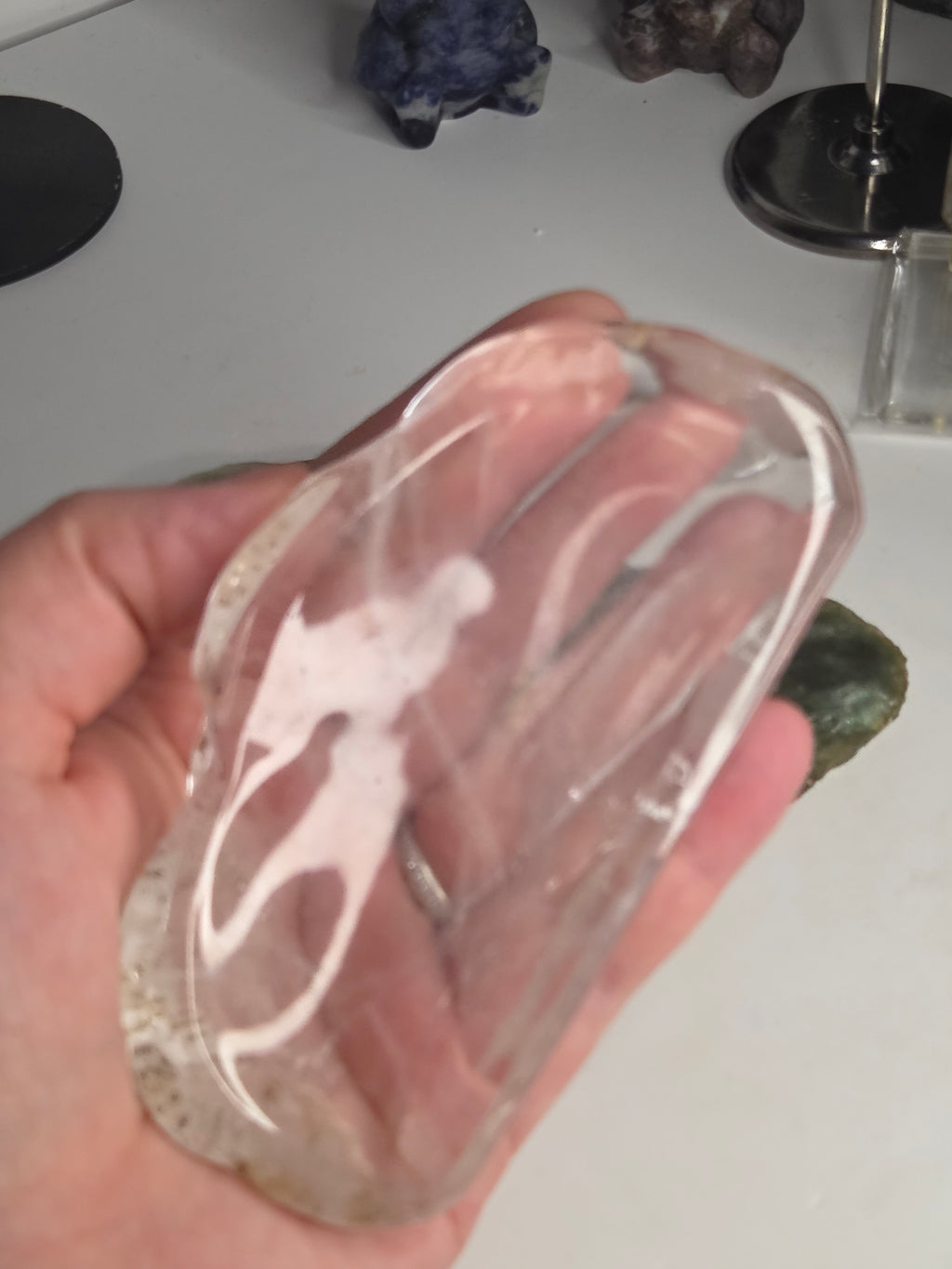 Handmade cut and polished  clear quartz crystal dish