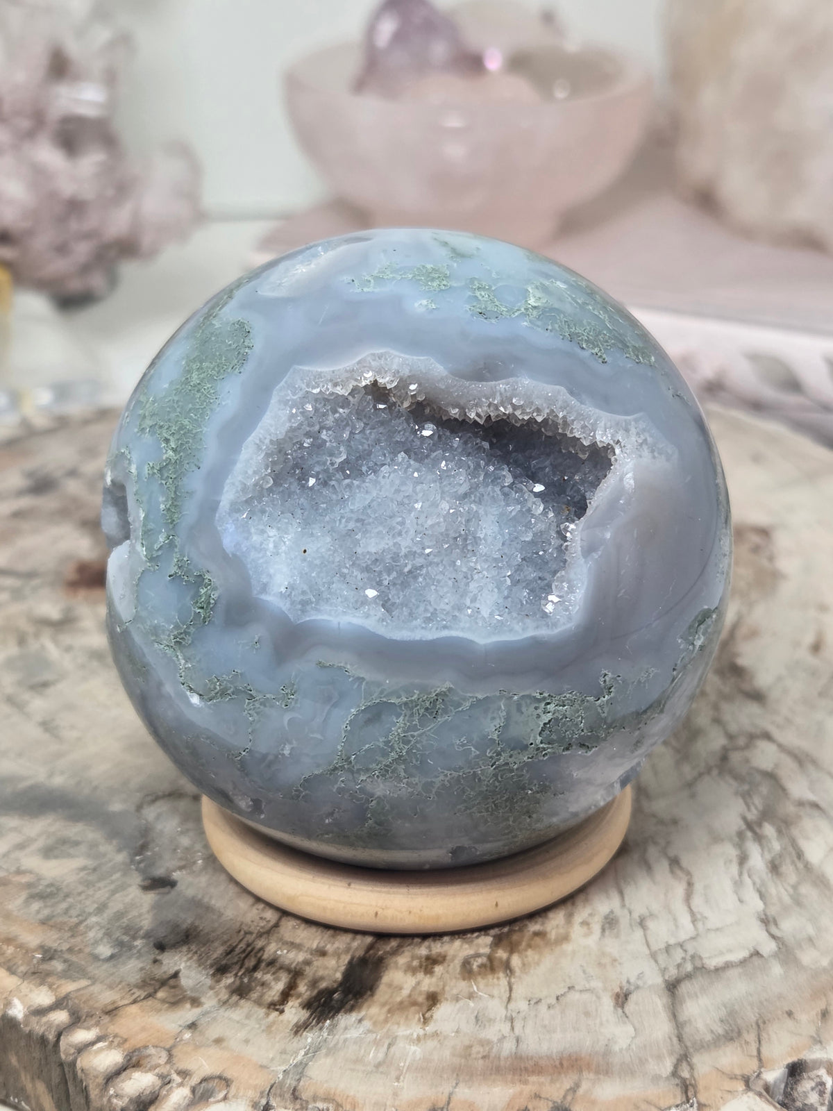 Beautiful  blue moss crystal sphere