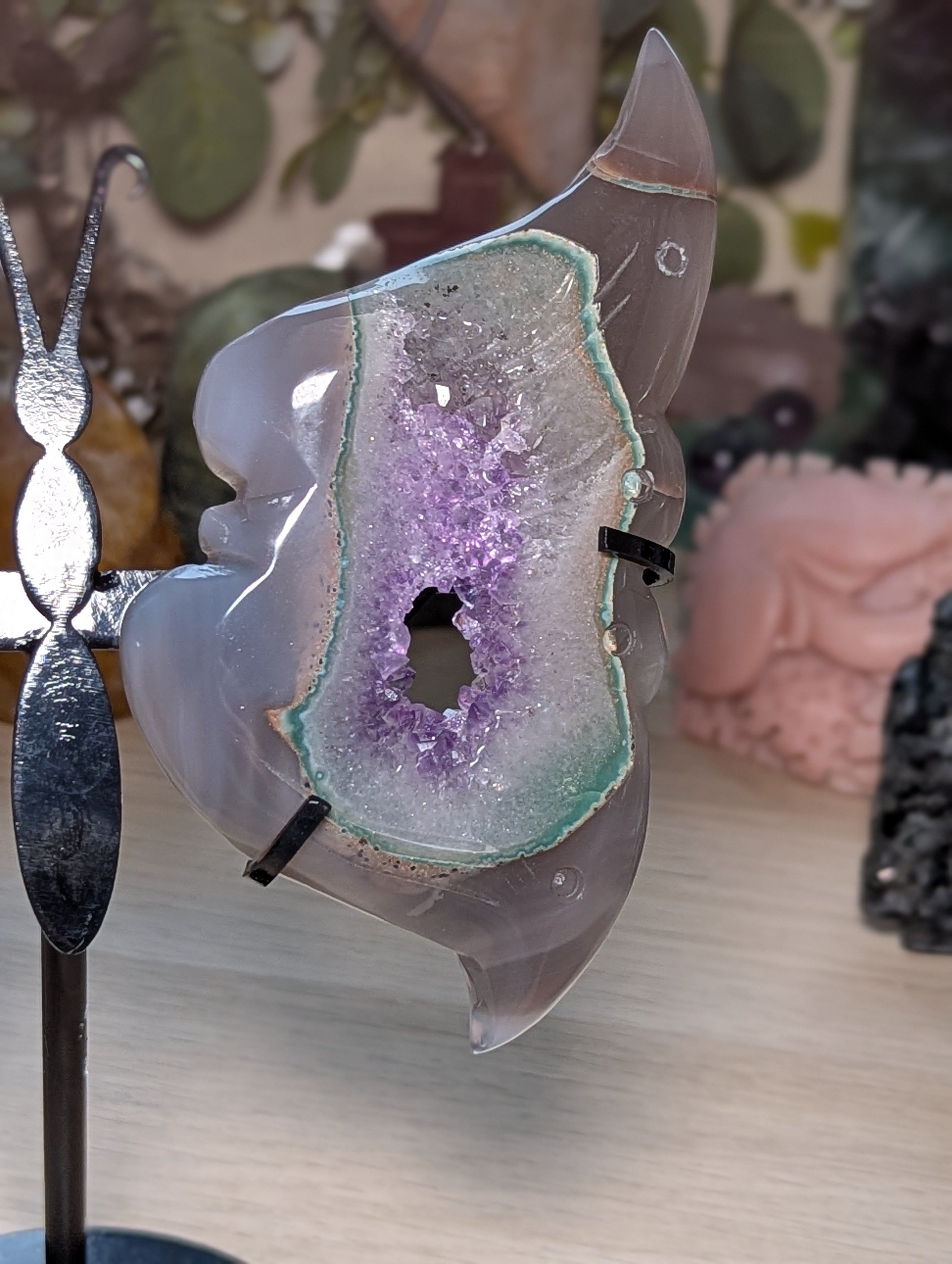 Large Amethyst crystal butterfly on stand