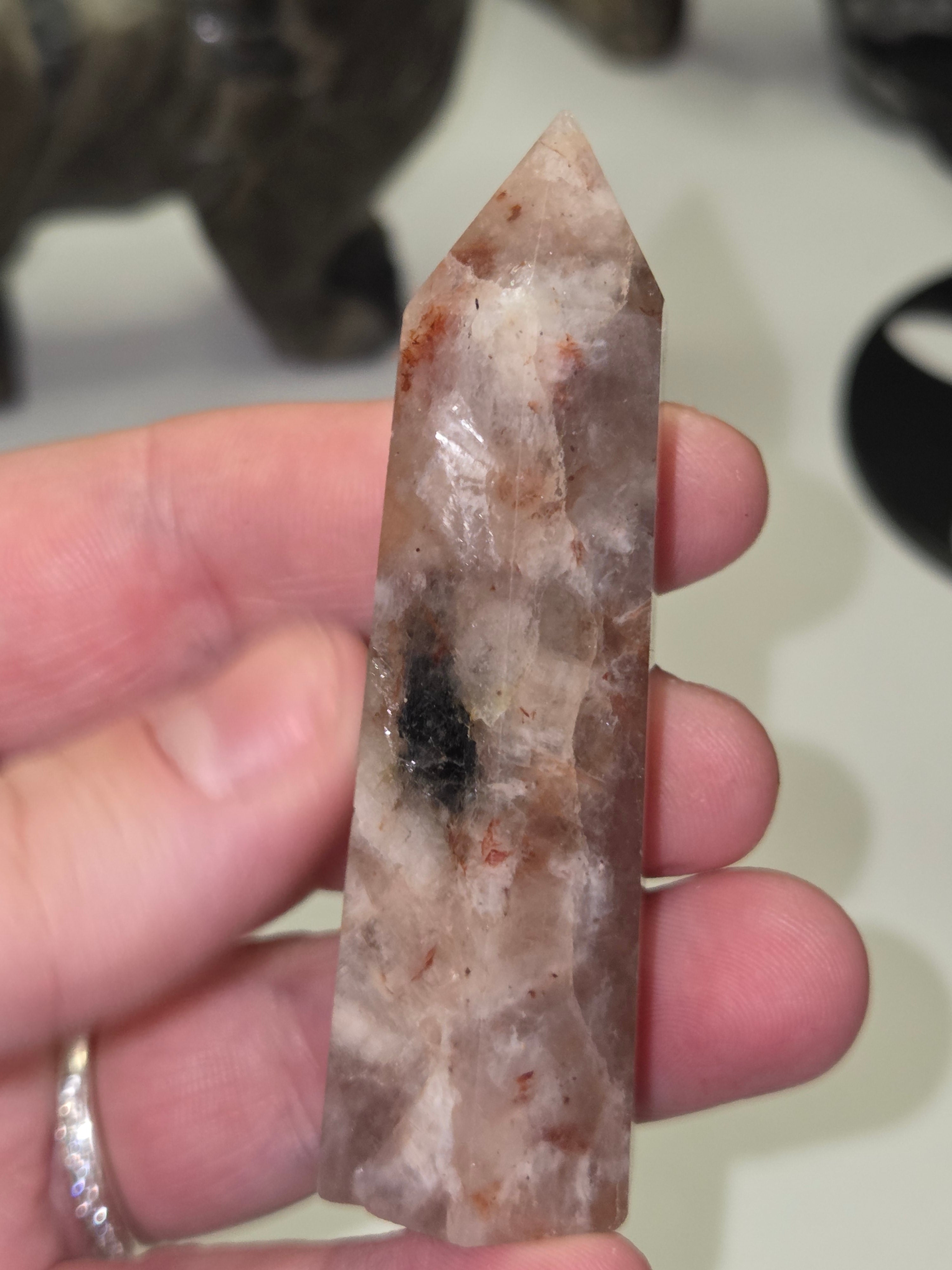 Sunstone with fire quartz crystal tower