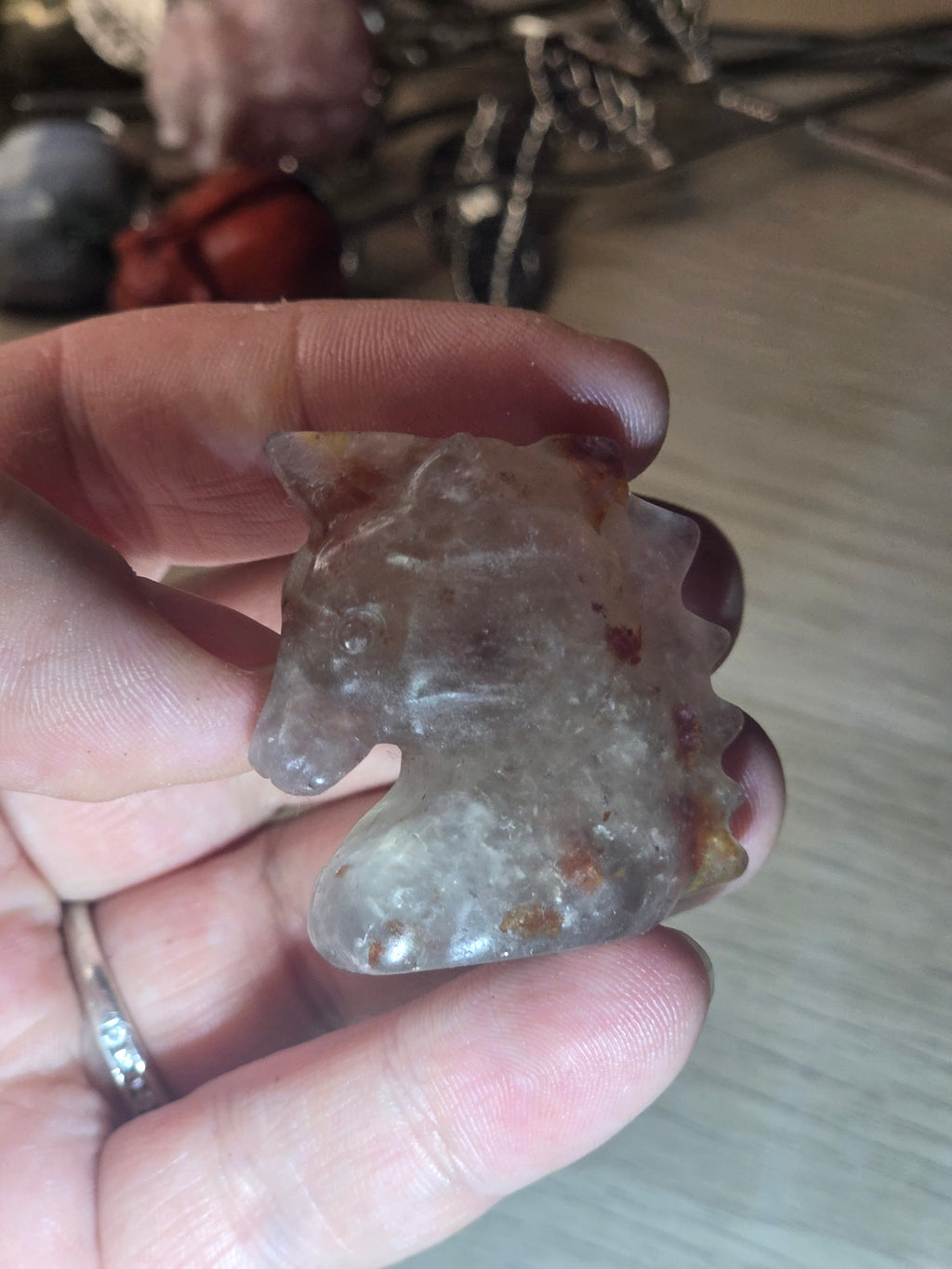 Fire quartz crystal horse head carving