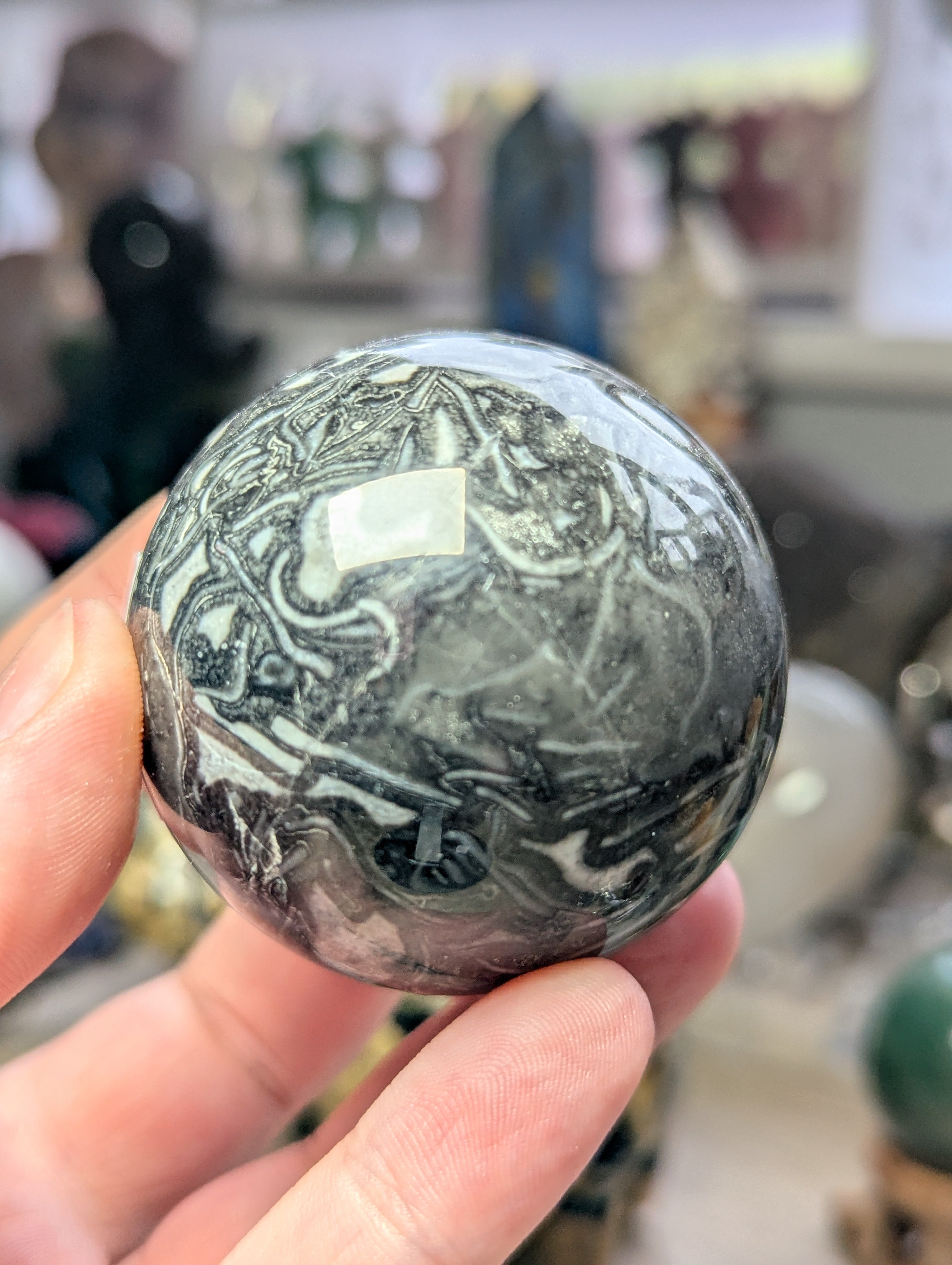 Fossil stone crystal sphere