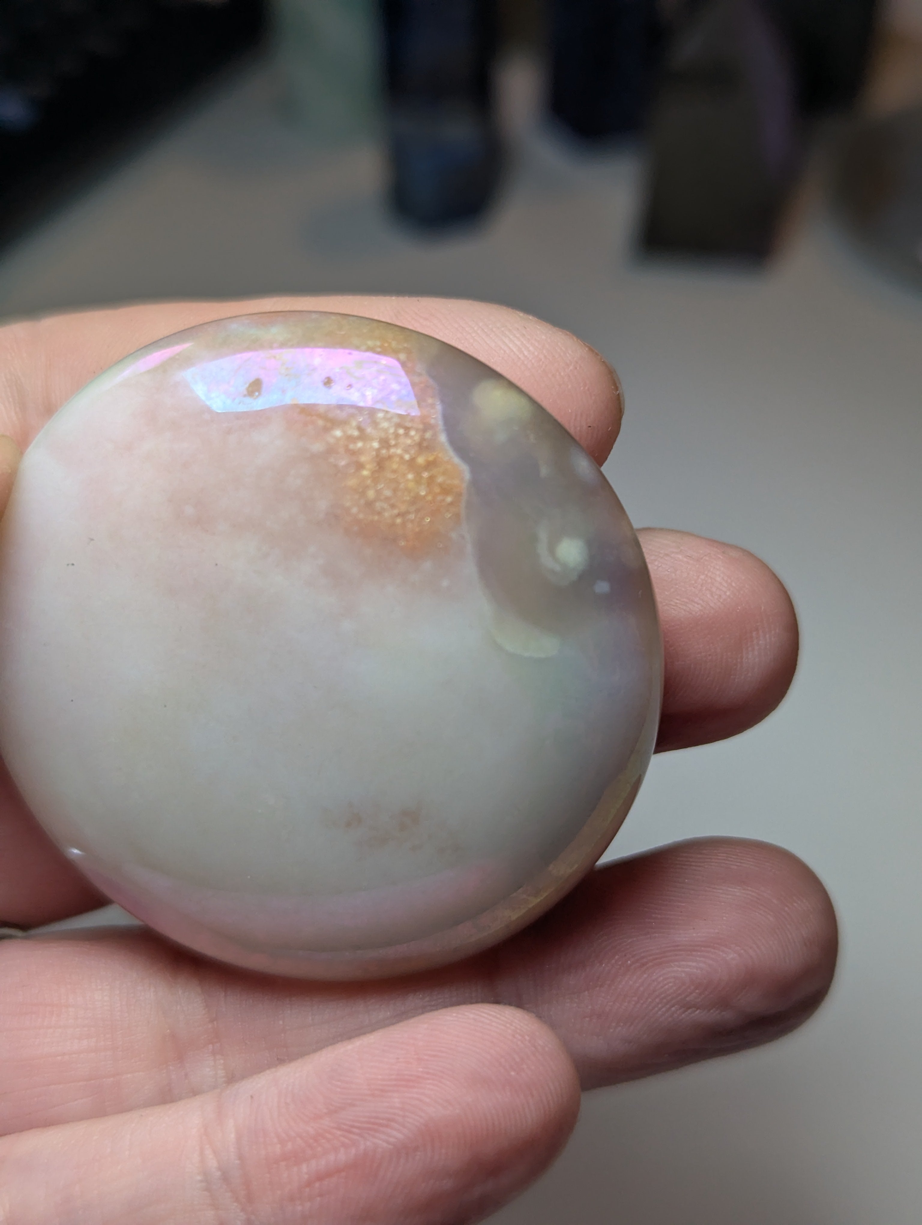 Flower agate aura palm stone
