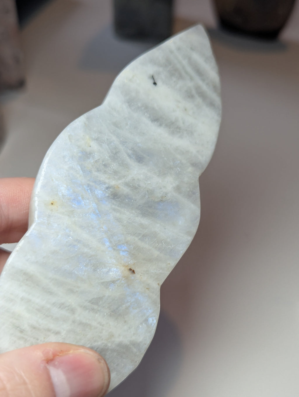 Rainbow moonstone crystal feather carving