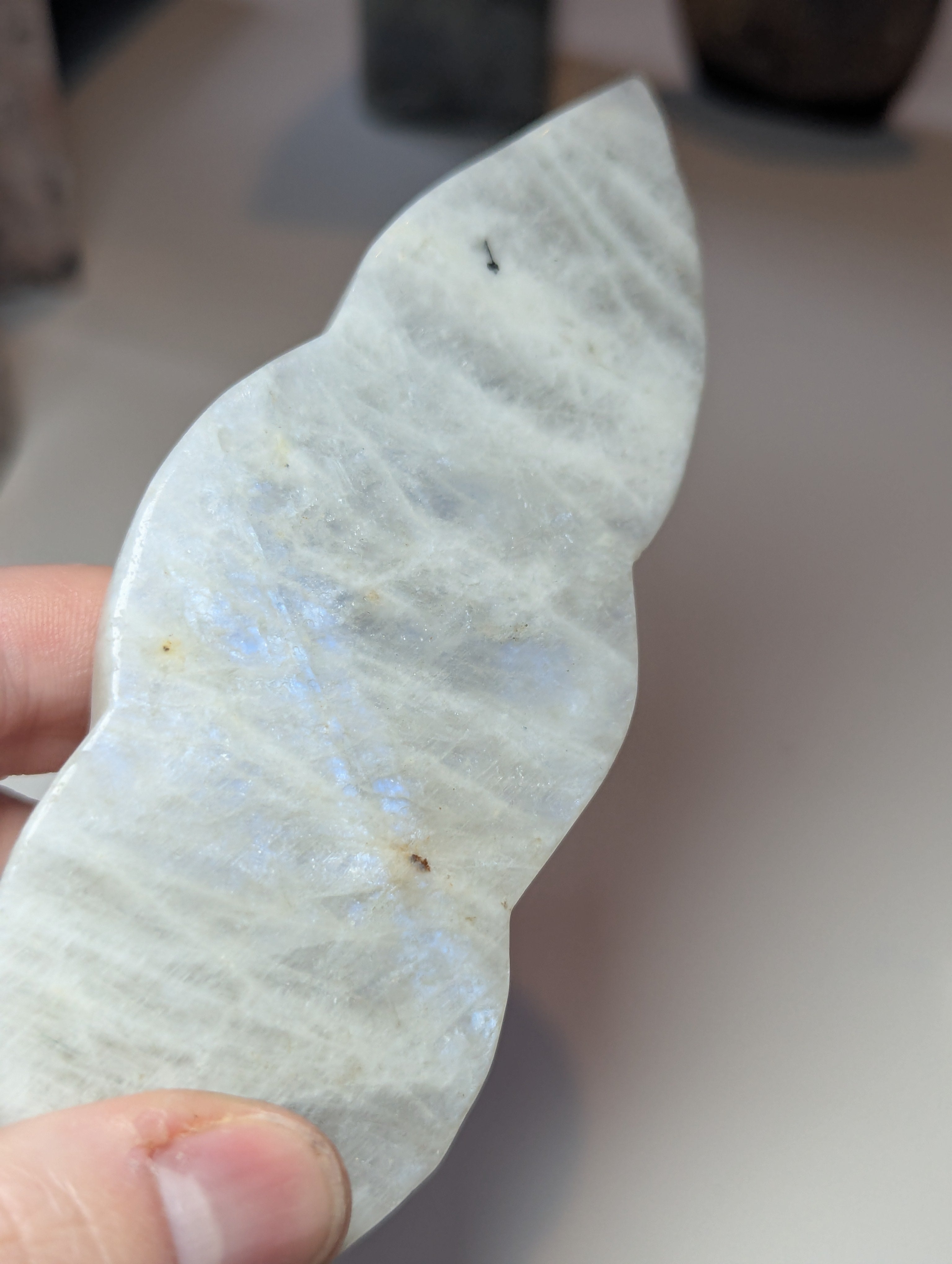 Rainbow moonstone crystal feather carving