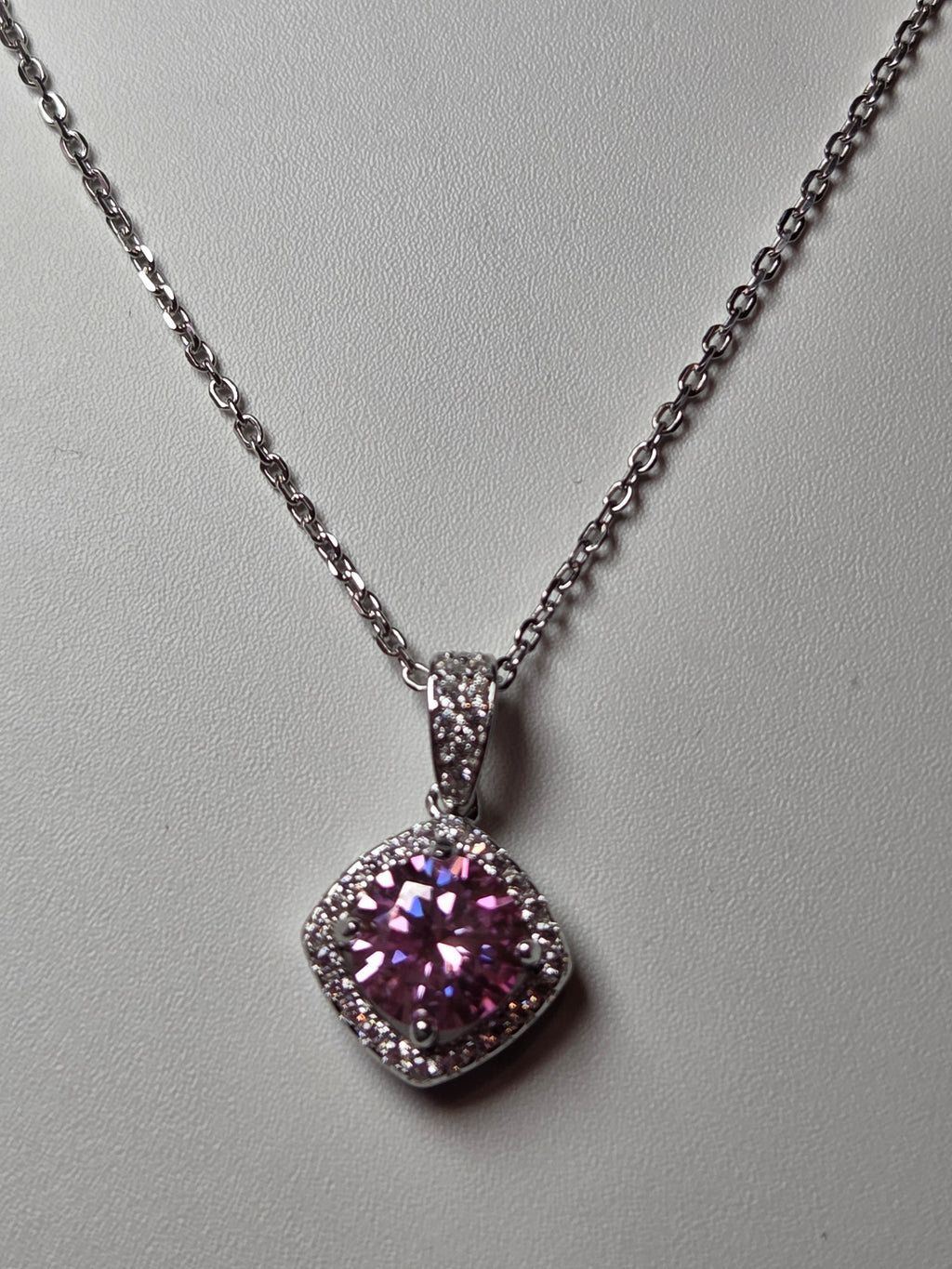 Pink Moissonite Diamond necklace with certificate
