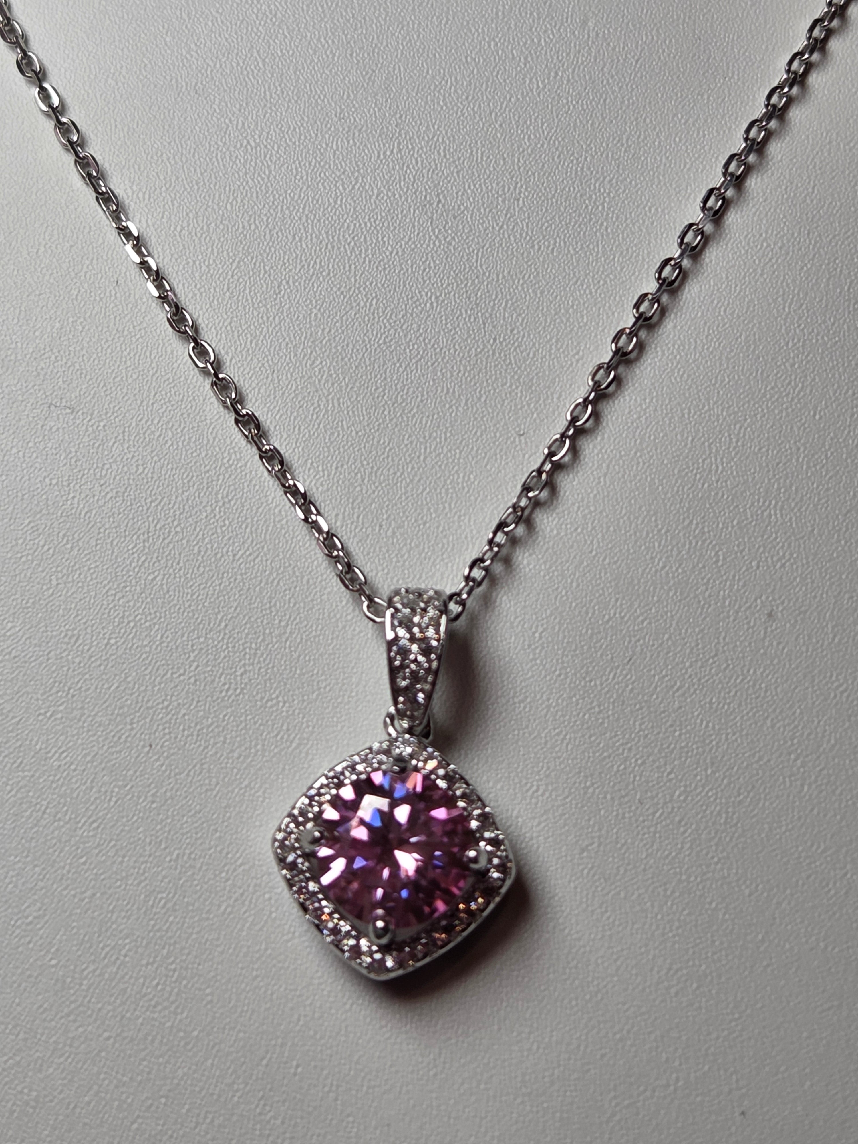 Pink Moissonite Diamond necklace with certificate