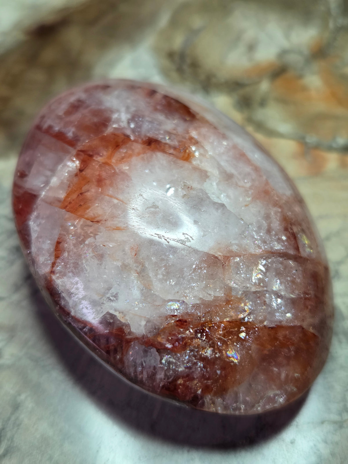 Fire quartz crystal palm stone