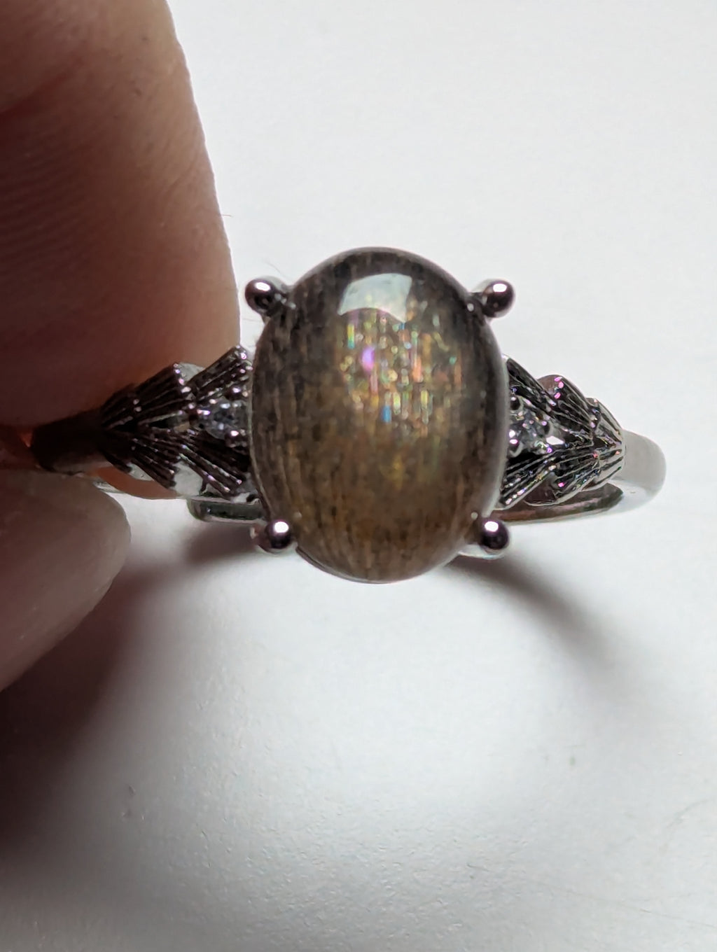 Black golden moonstone crystal adjustable ring stainless steel