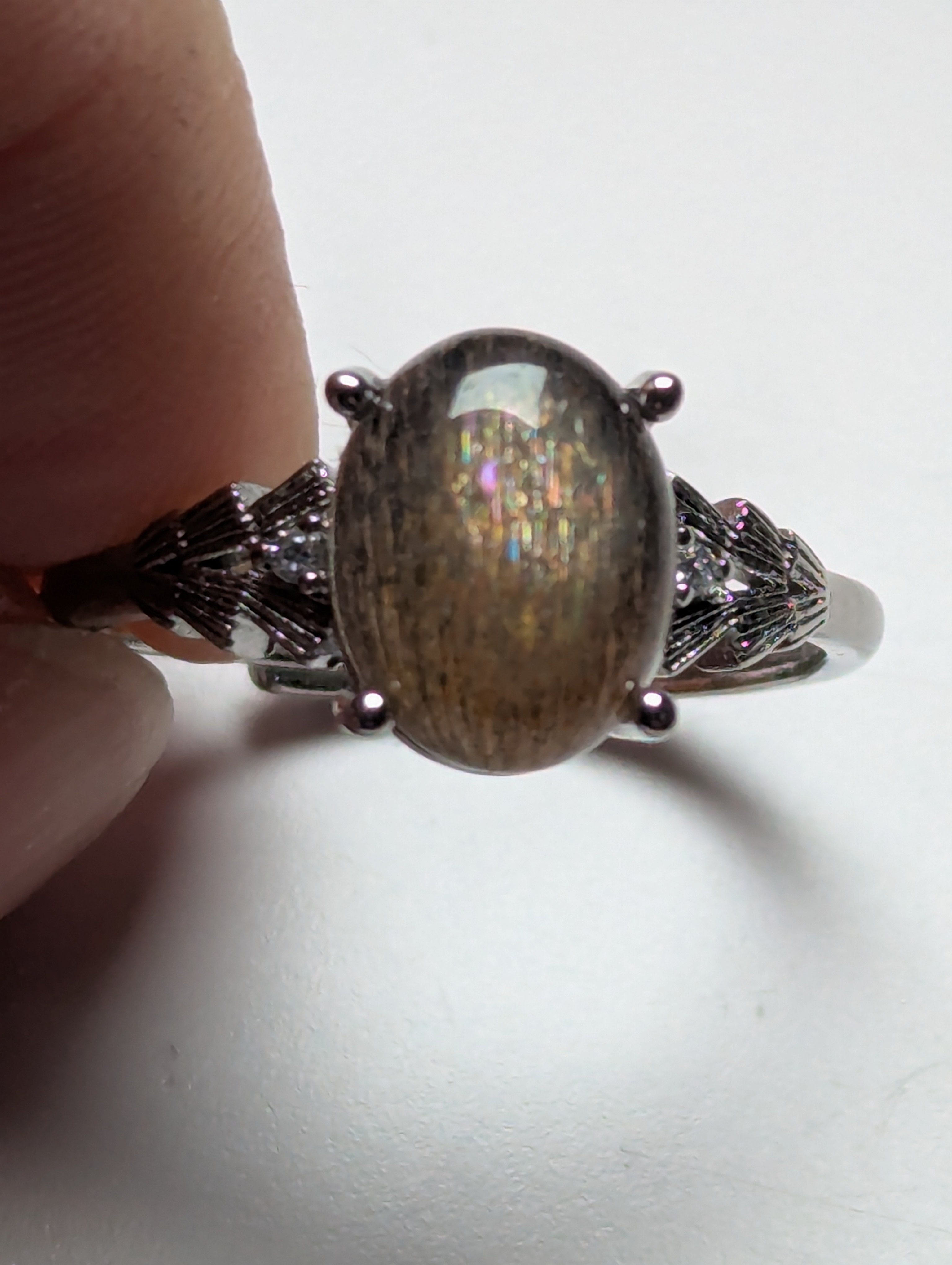 Black golden moonstone crystal adjustable ring stainless steel