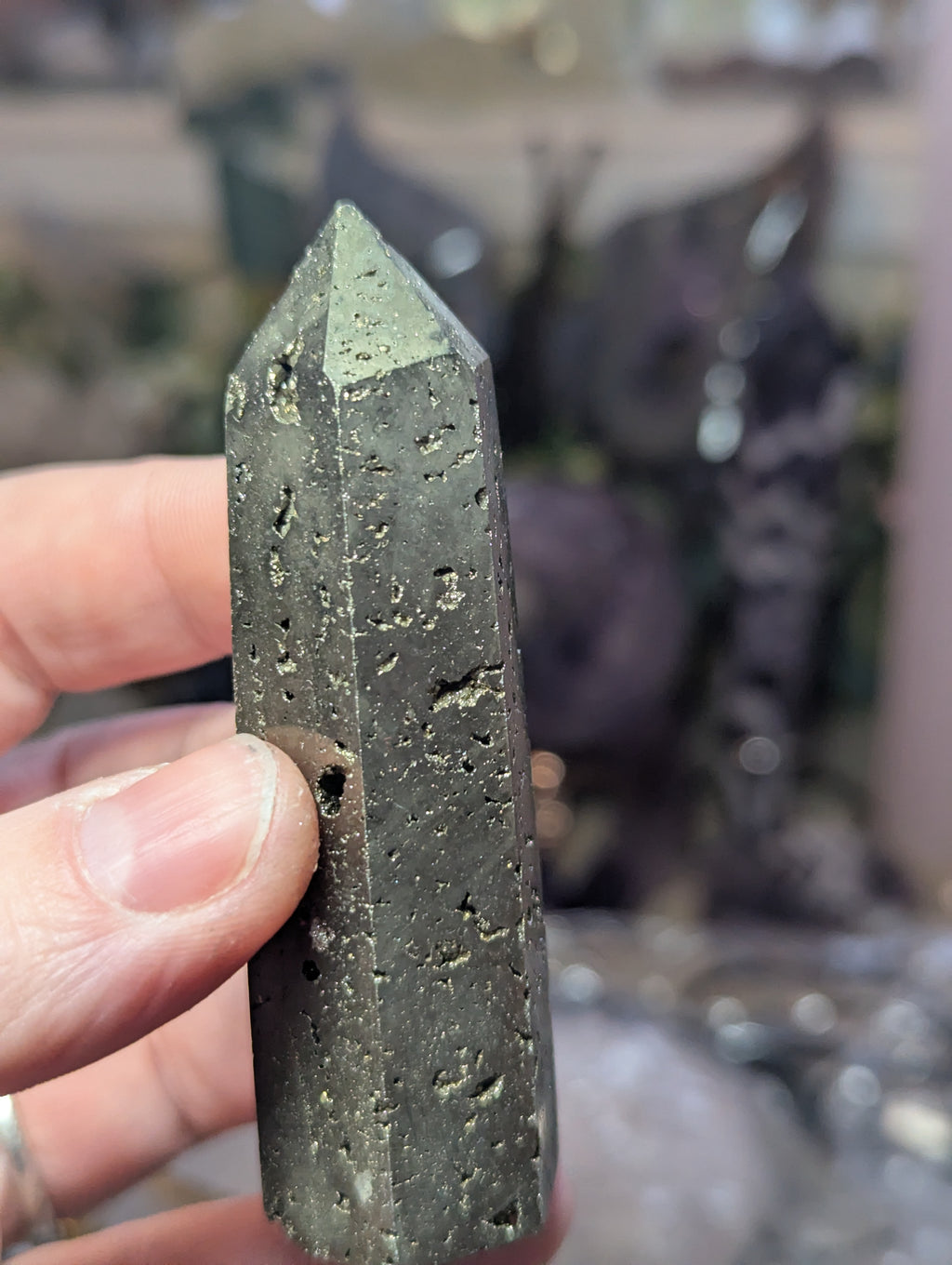 Pyrite crystal tower with quartz