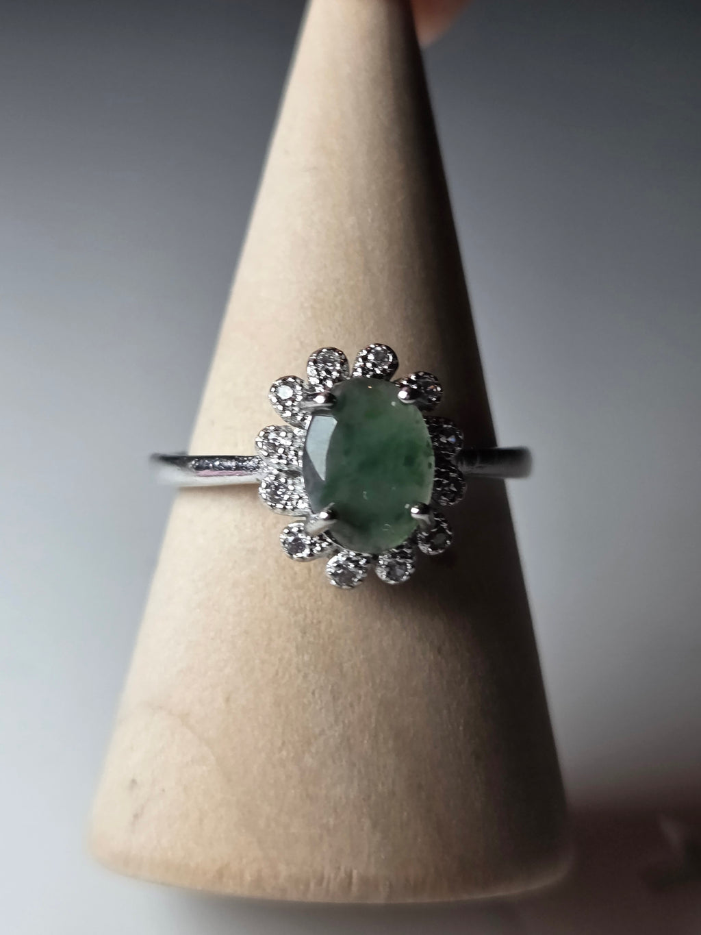 Moss agate crystal adjustable ring