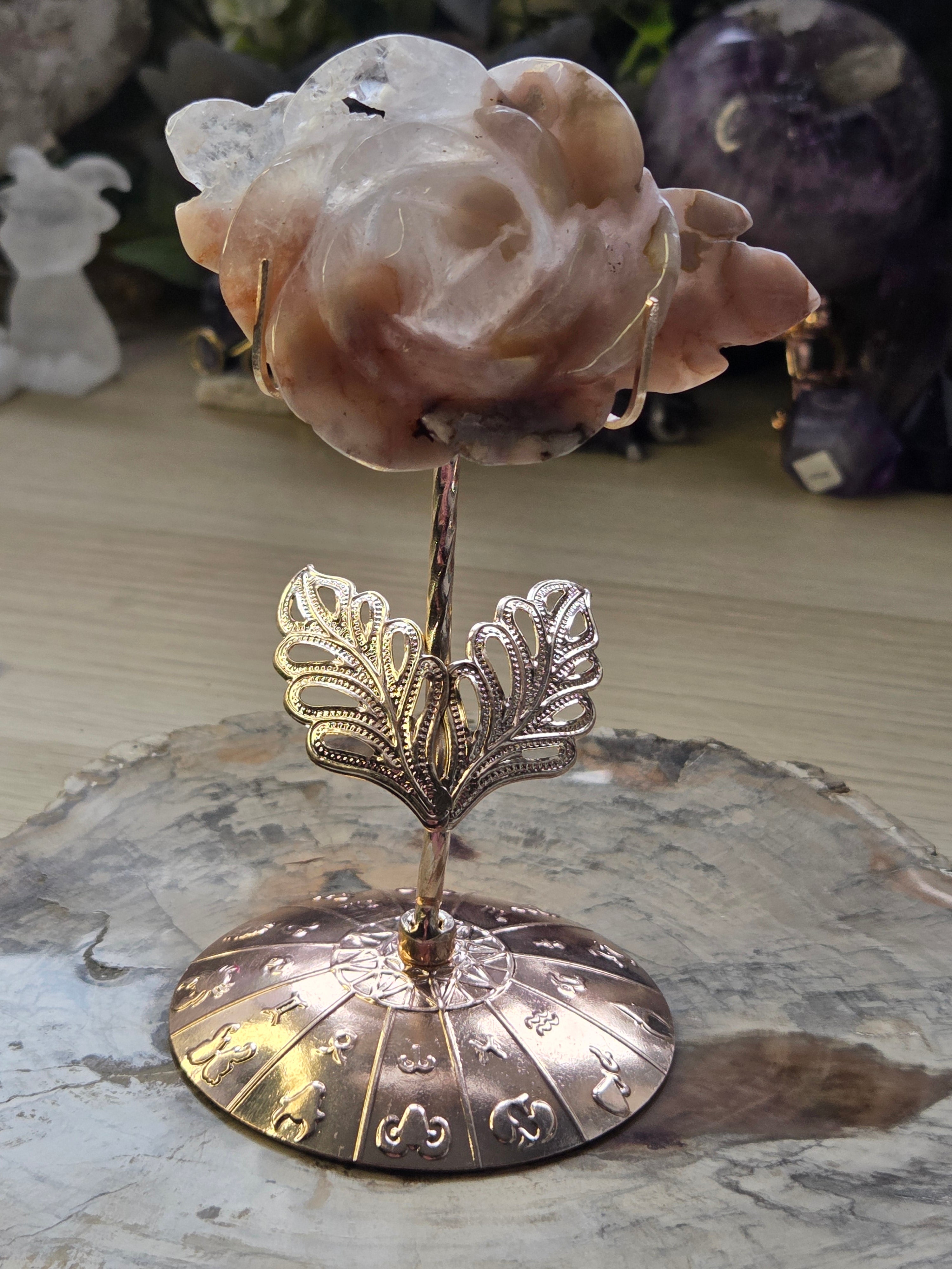 Stunning  Amethyst flower agate crystal rose with Stand