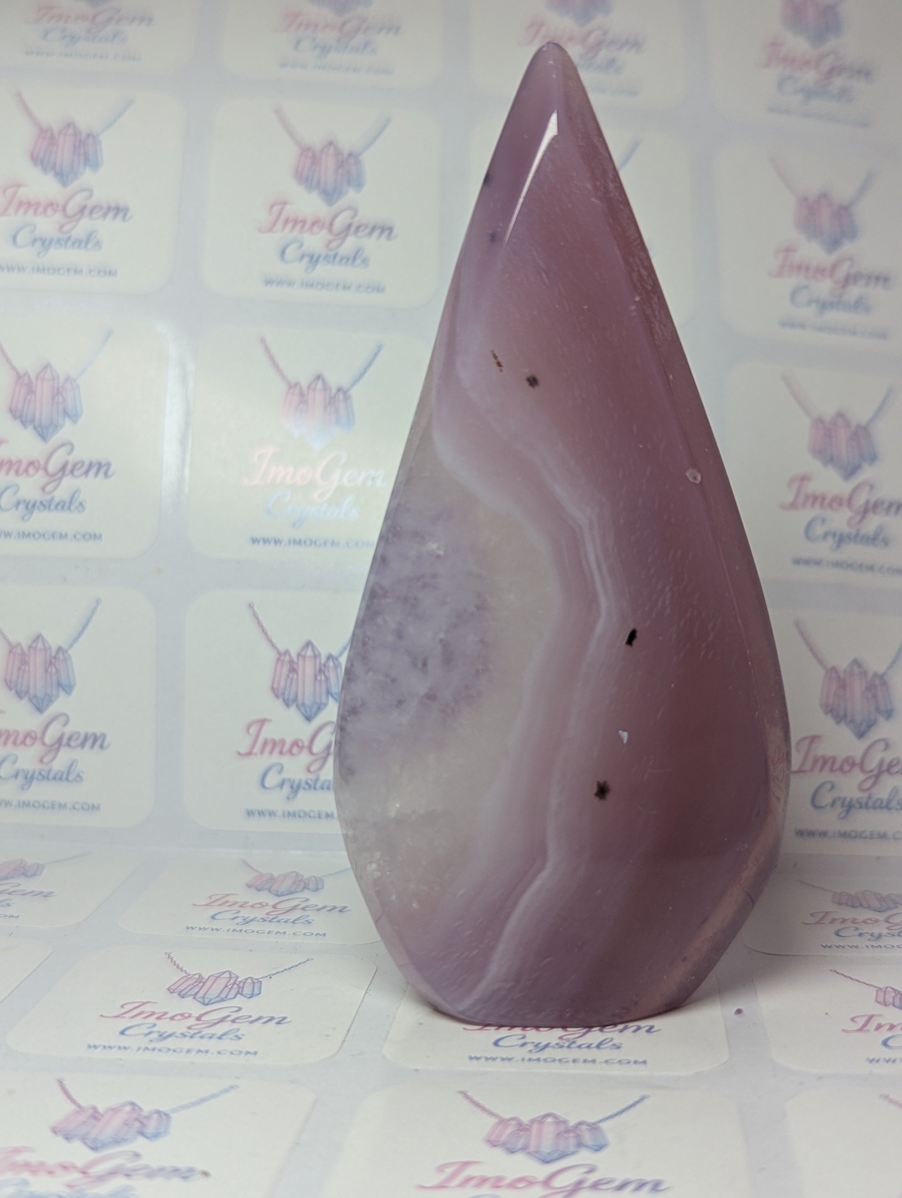 Pink Agate crystal tear drop carving