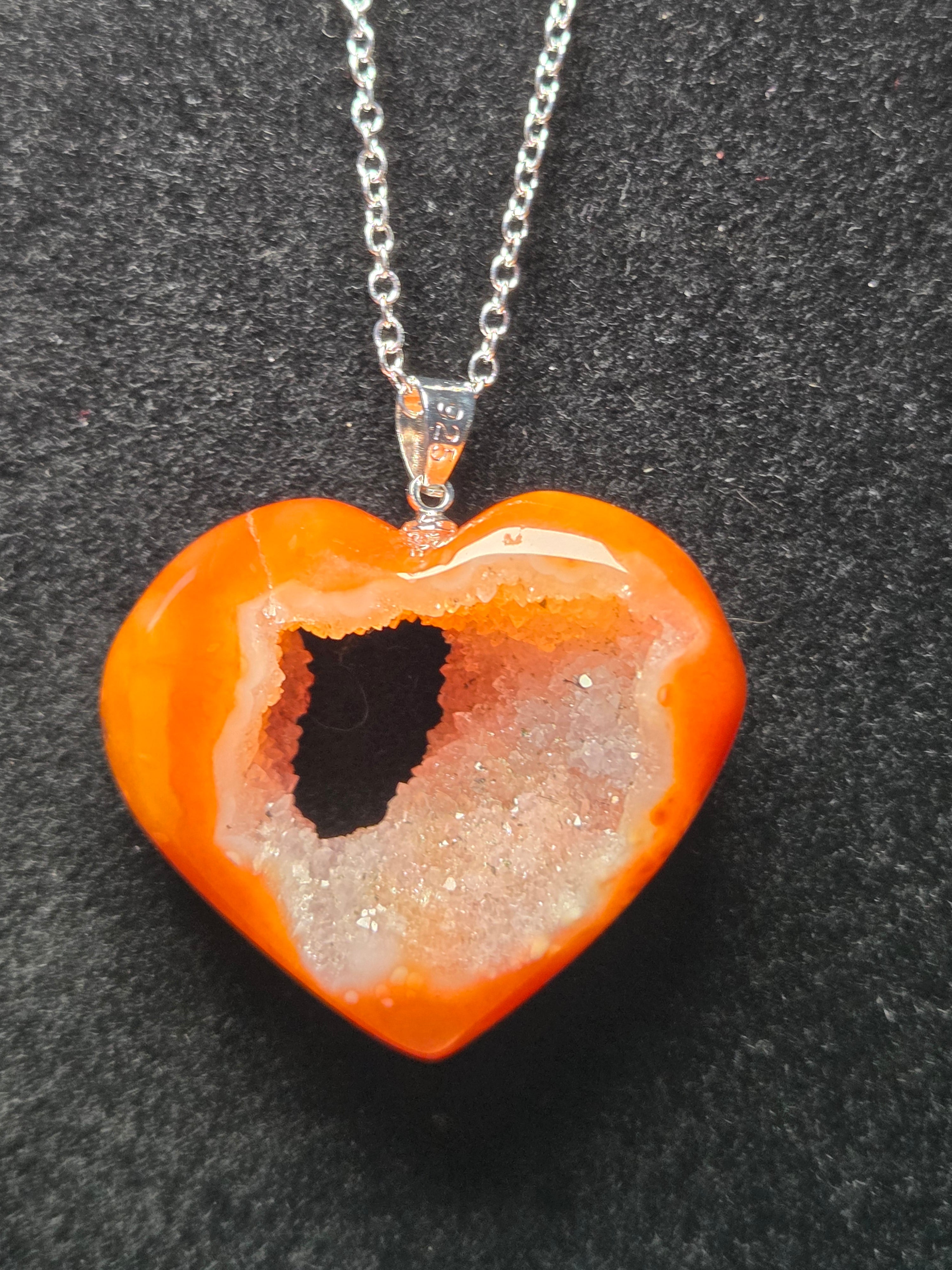 S925 Carnelian crystal heart with duzy necklace