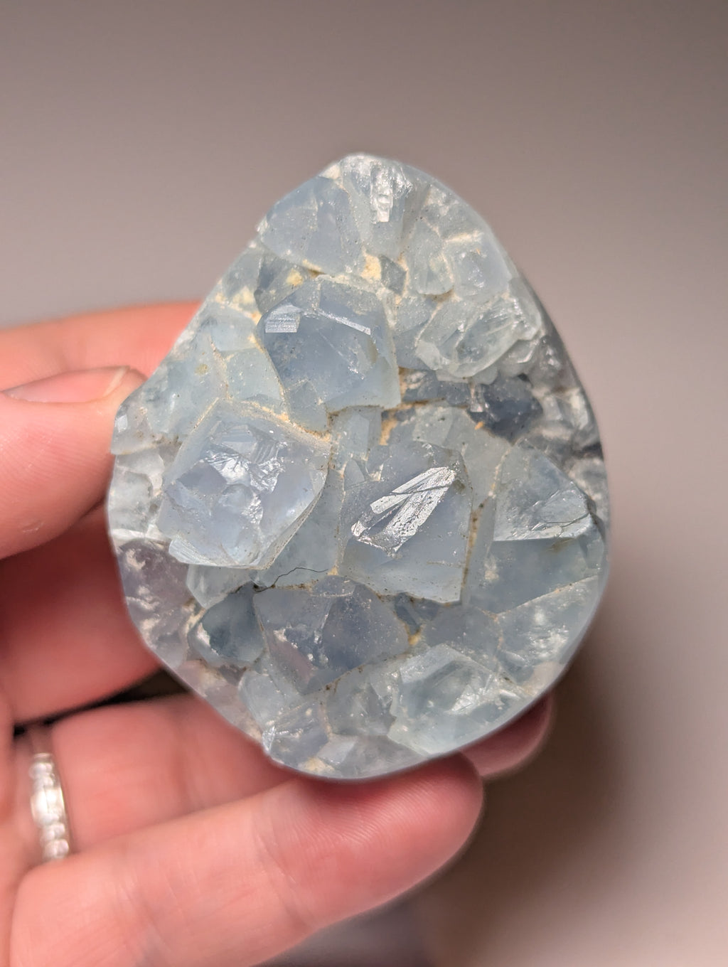 Blue calcite crystal Egg carving