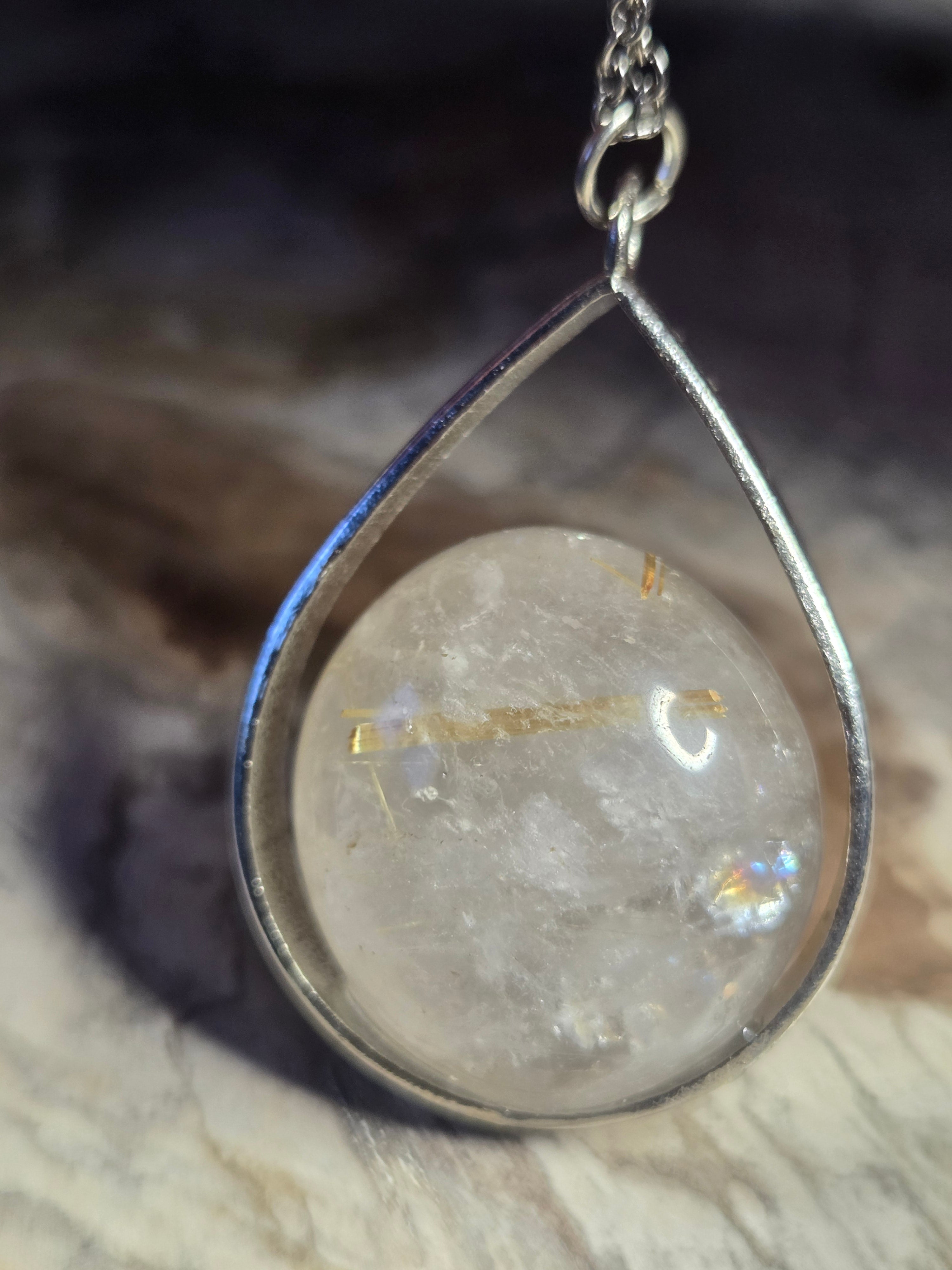 Golden rutile crystal handmade necklace