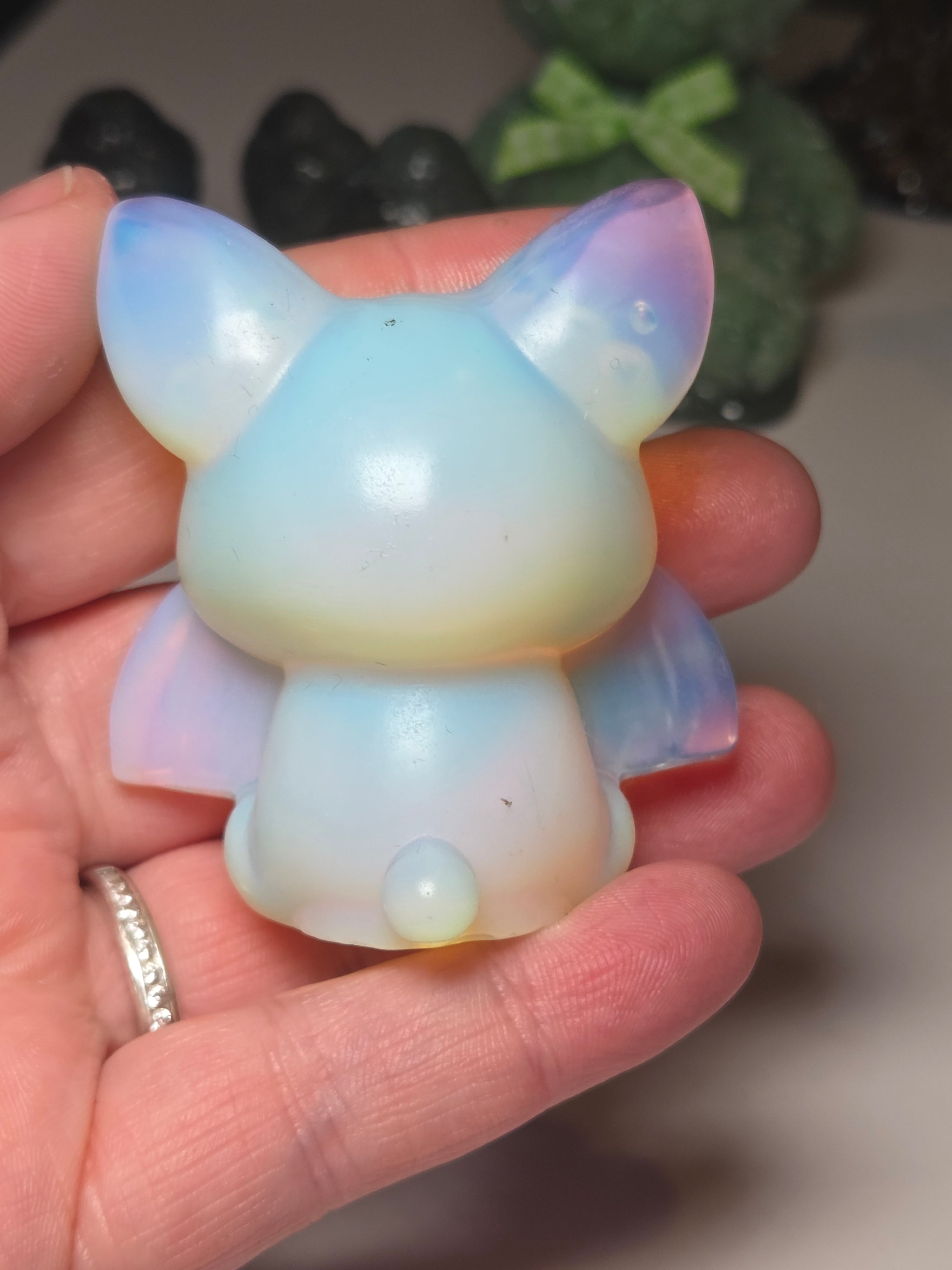 Opalite crystal bat carving