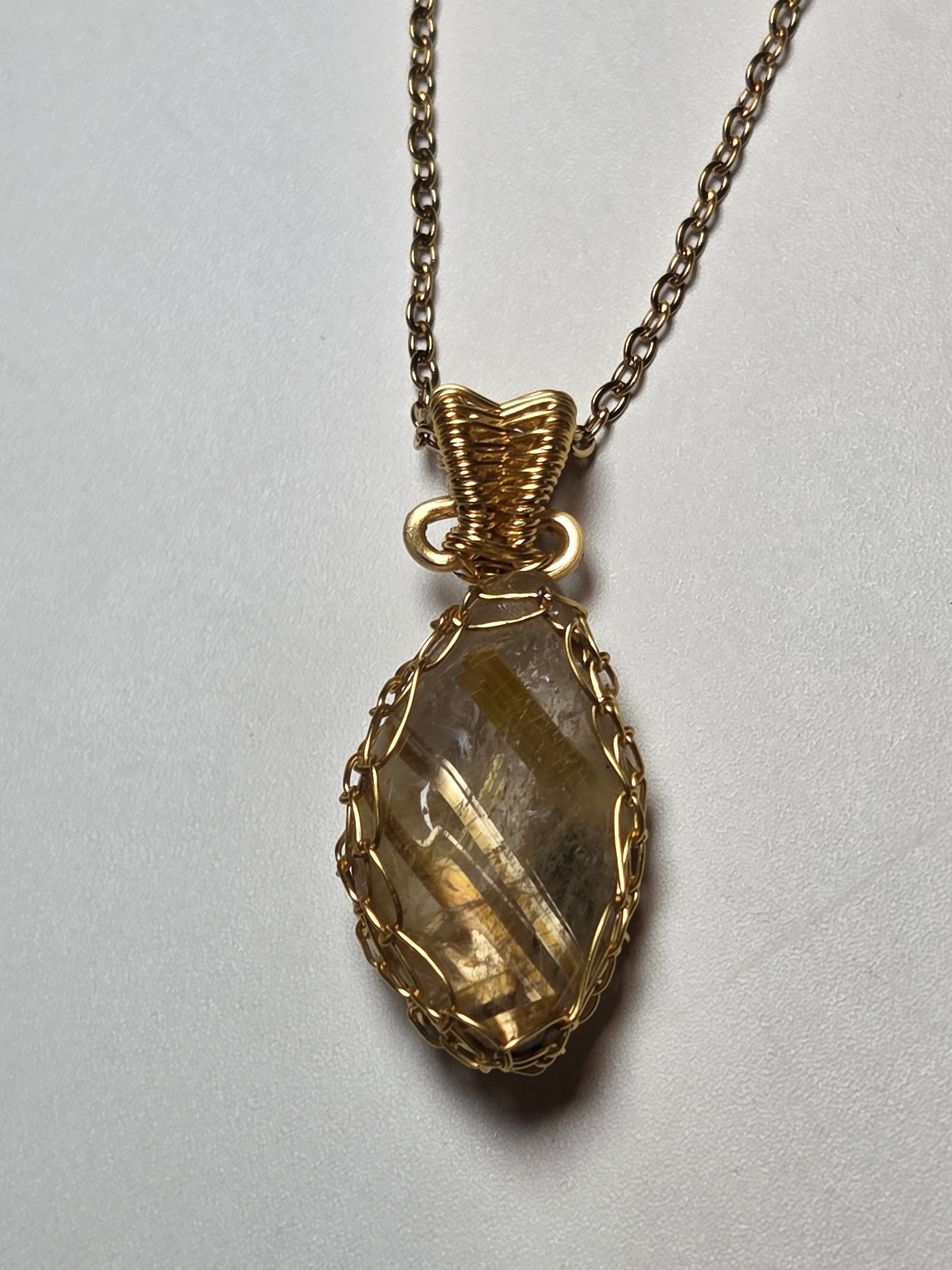 Golden Rutlile crystal Wire wrap necklace