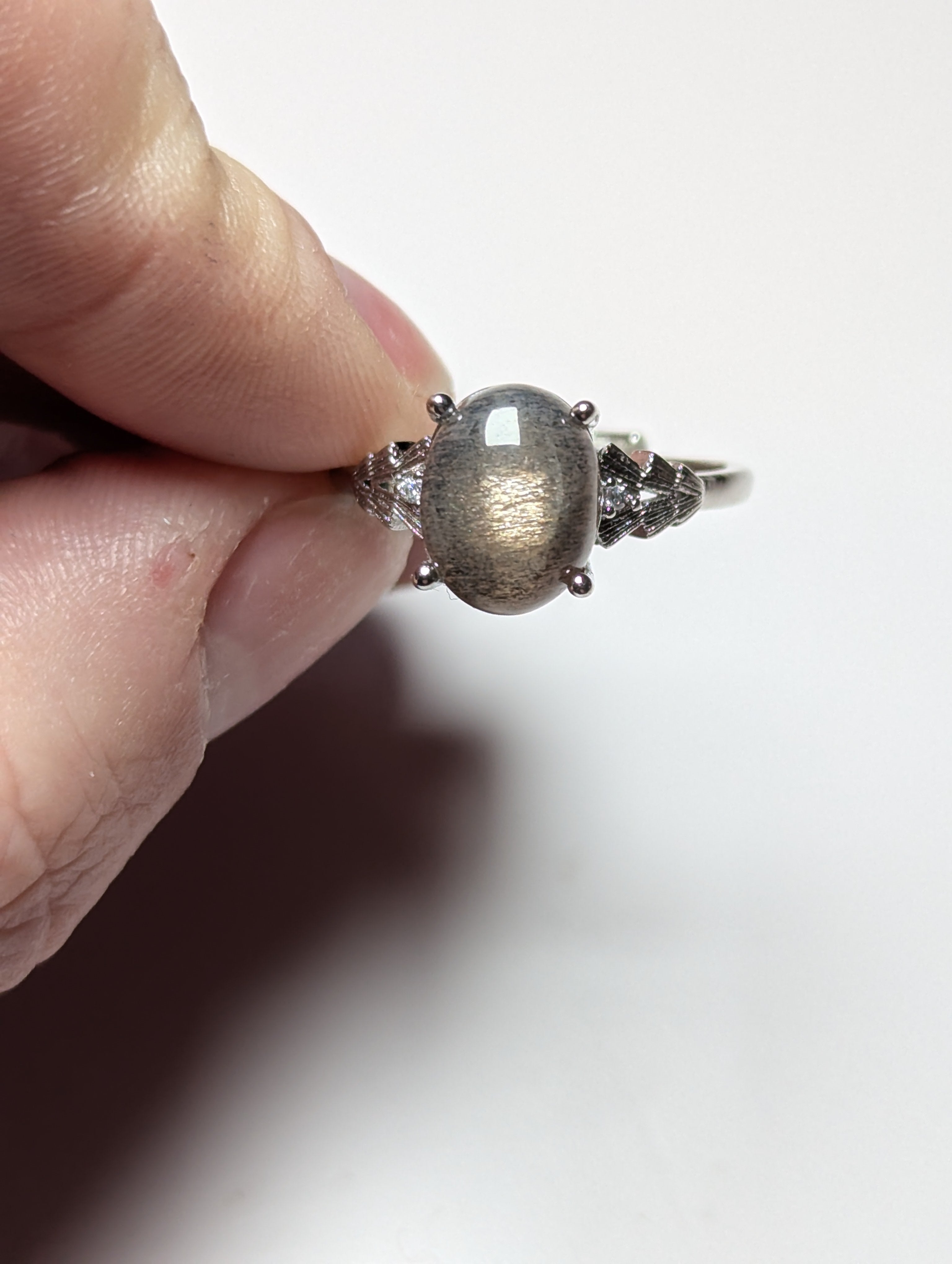 Black golden moonstone crystal adjustable ring stainless steel