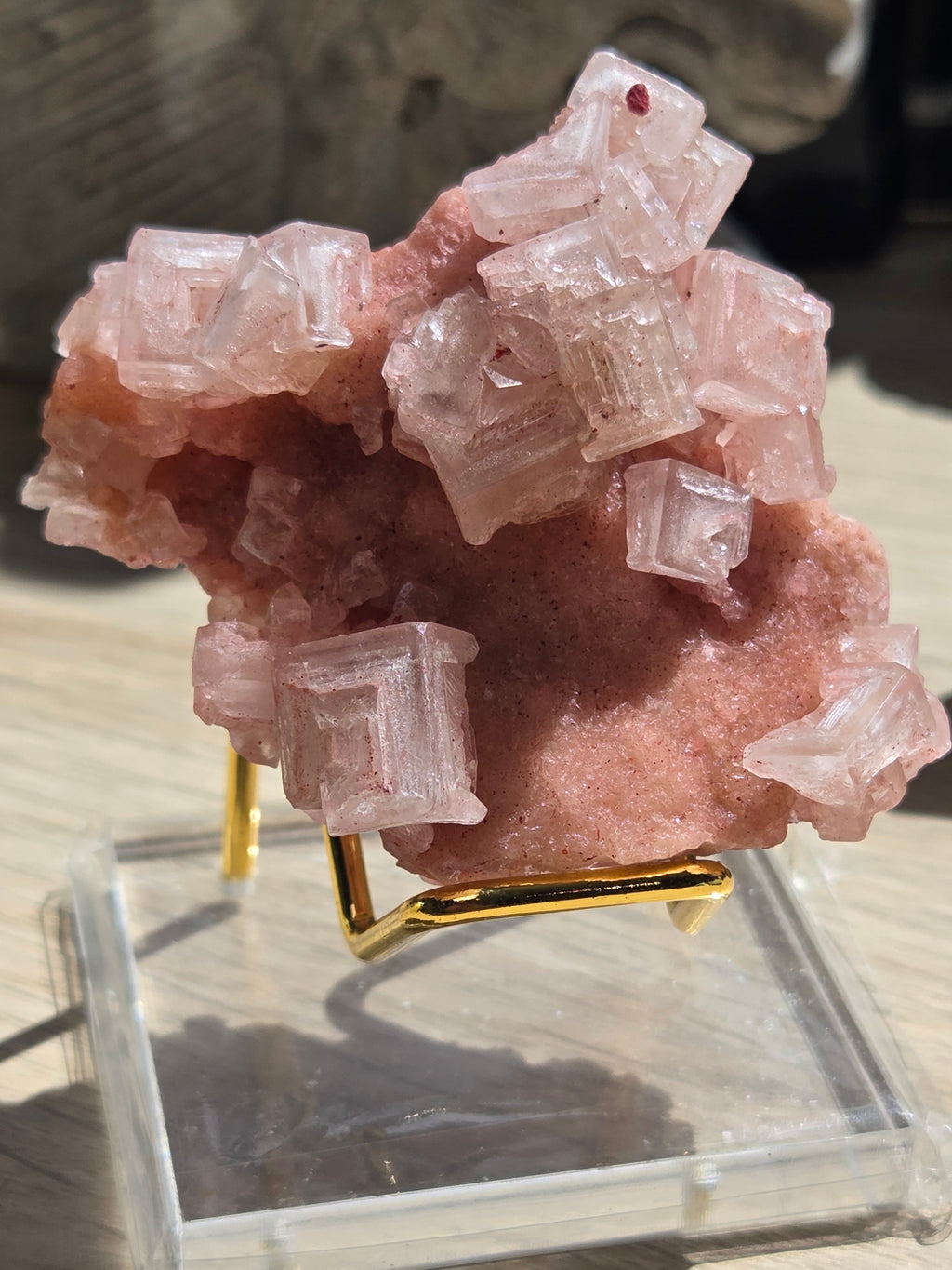 Pink Halite specimen with Stand
