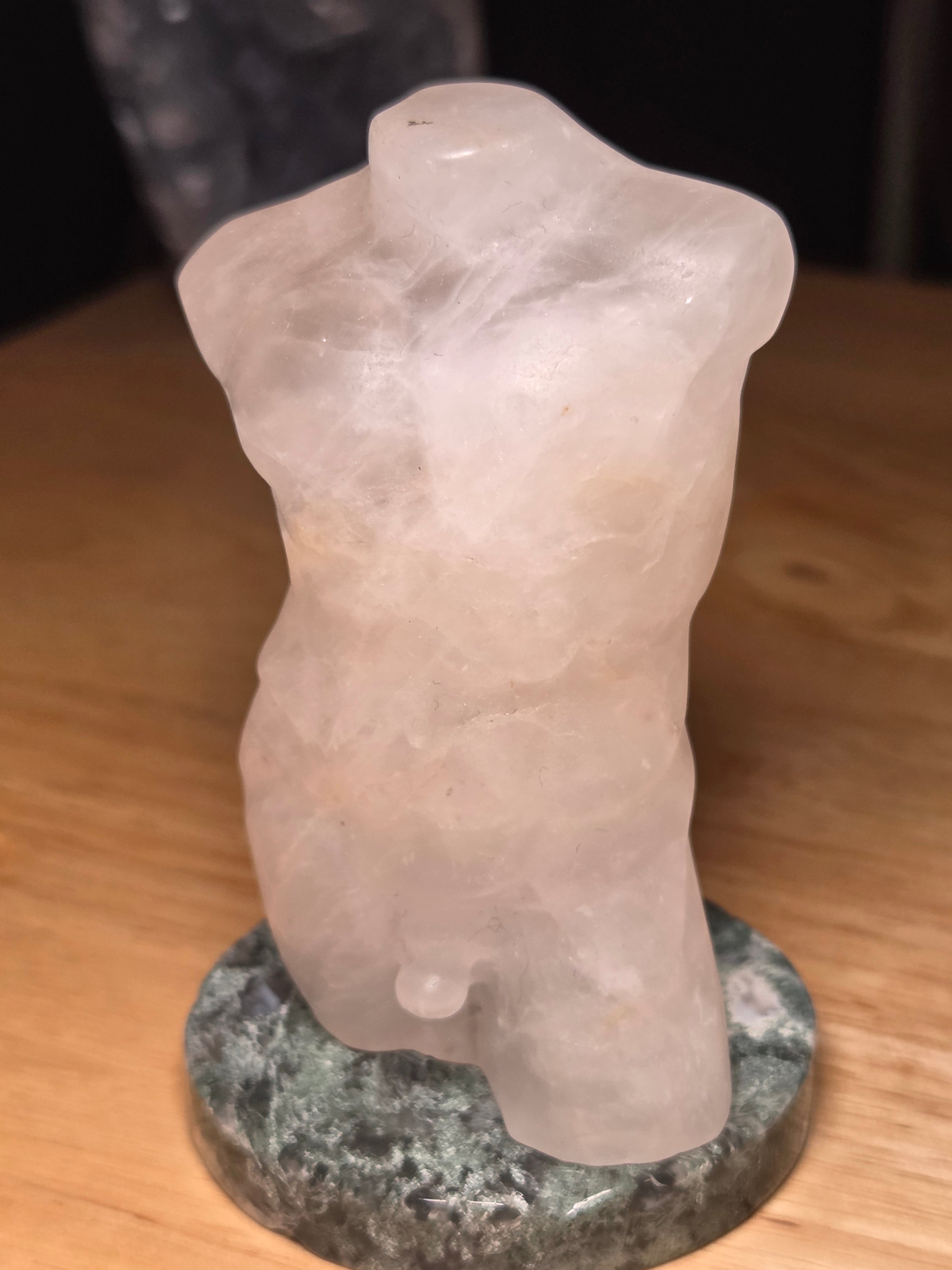 Clear quartz crystal male body carving