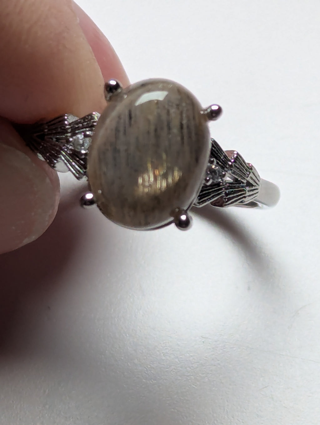 Black golden moonstone crystal adjustable ring stainless steel