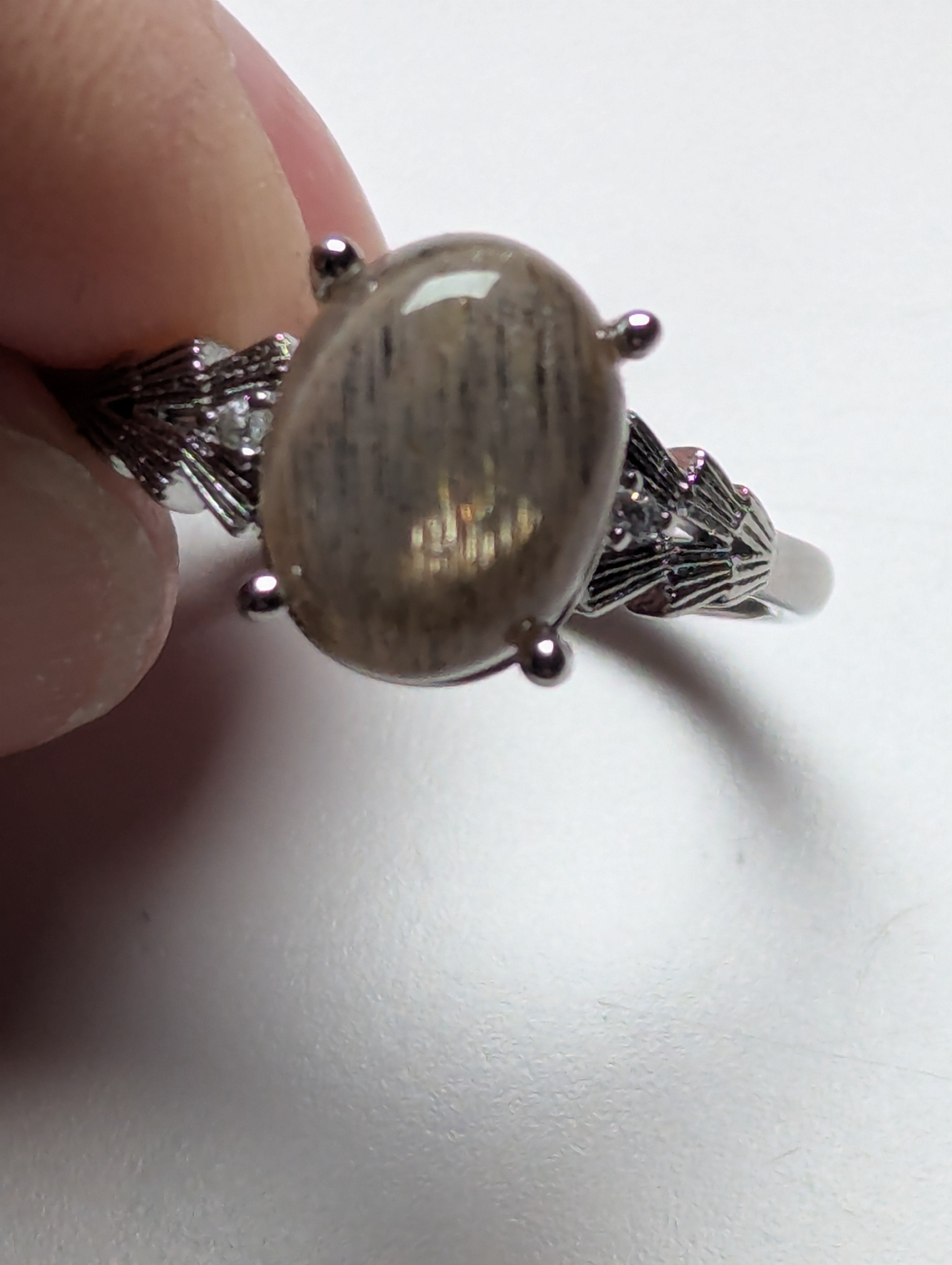 Black golden moonstone crystal adjustable ring stainless steel