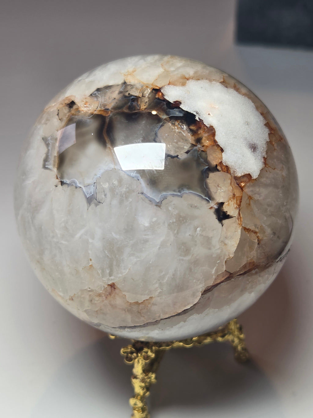 Agate  and quartz crystal sphere  with imperfections