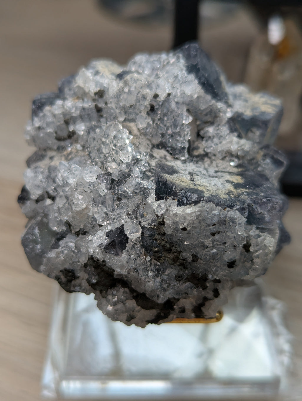 Rare cube flourite with Quartz crystal specimen- in case