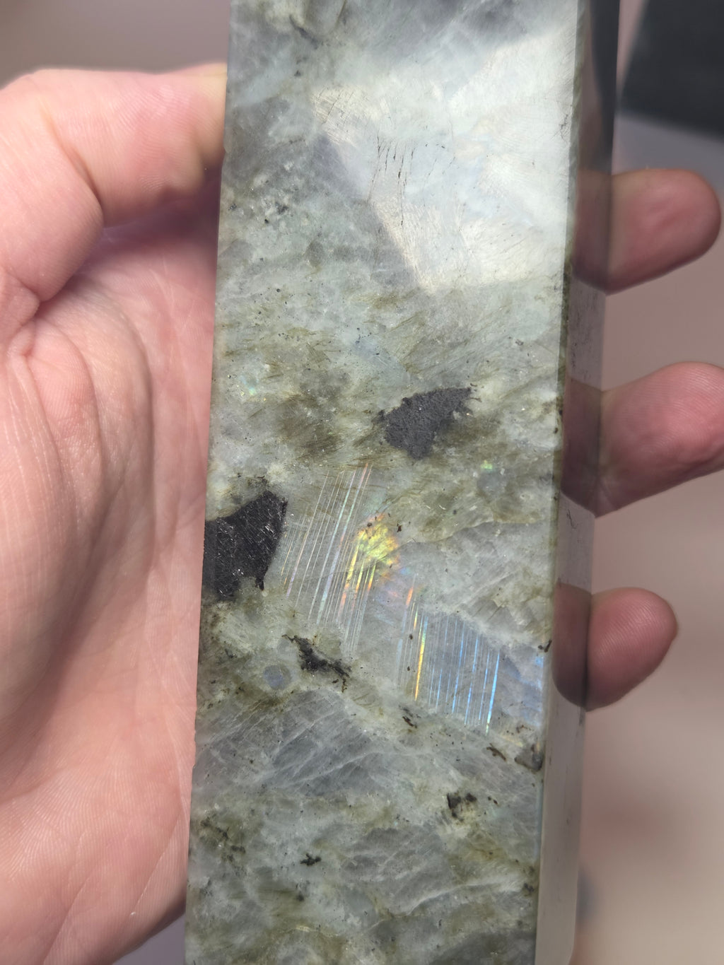 Labradorite crystal tower carving