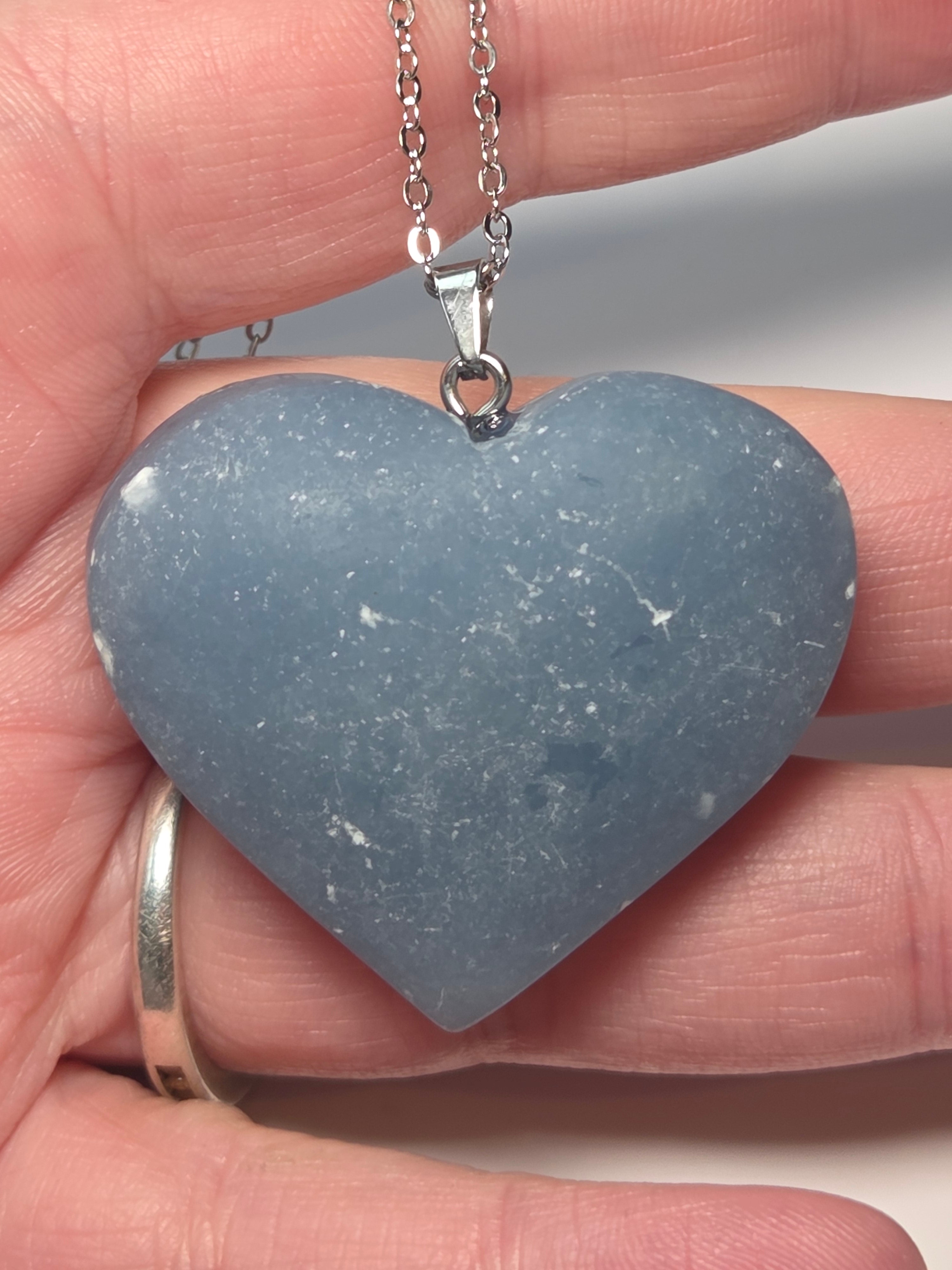 Angelite crystal heart carving necklace