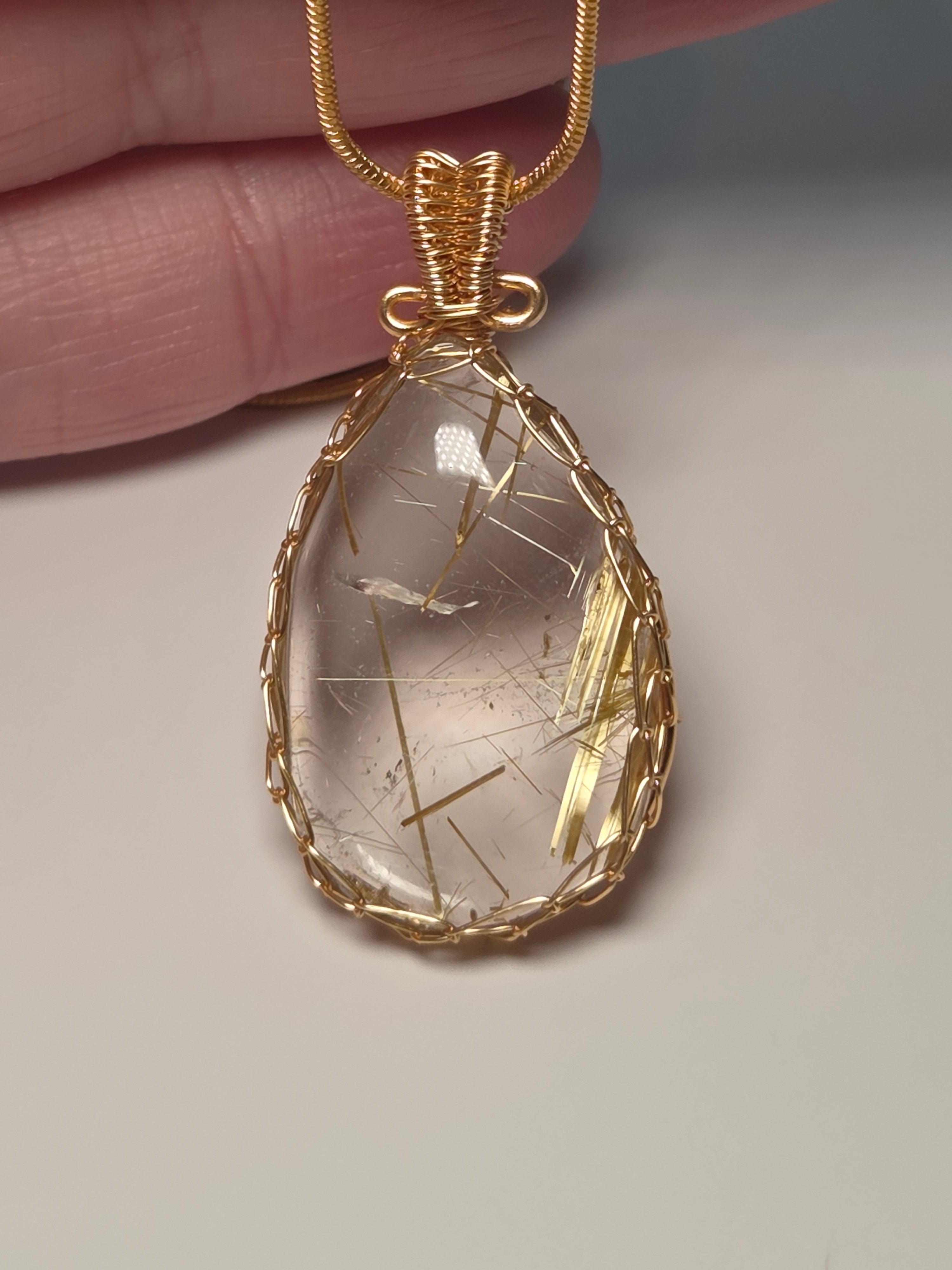 Golden Rutlile crystal handmade wire wrapped necklace