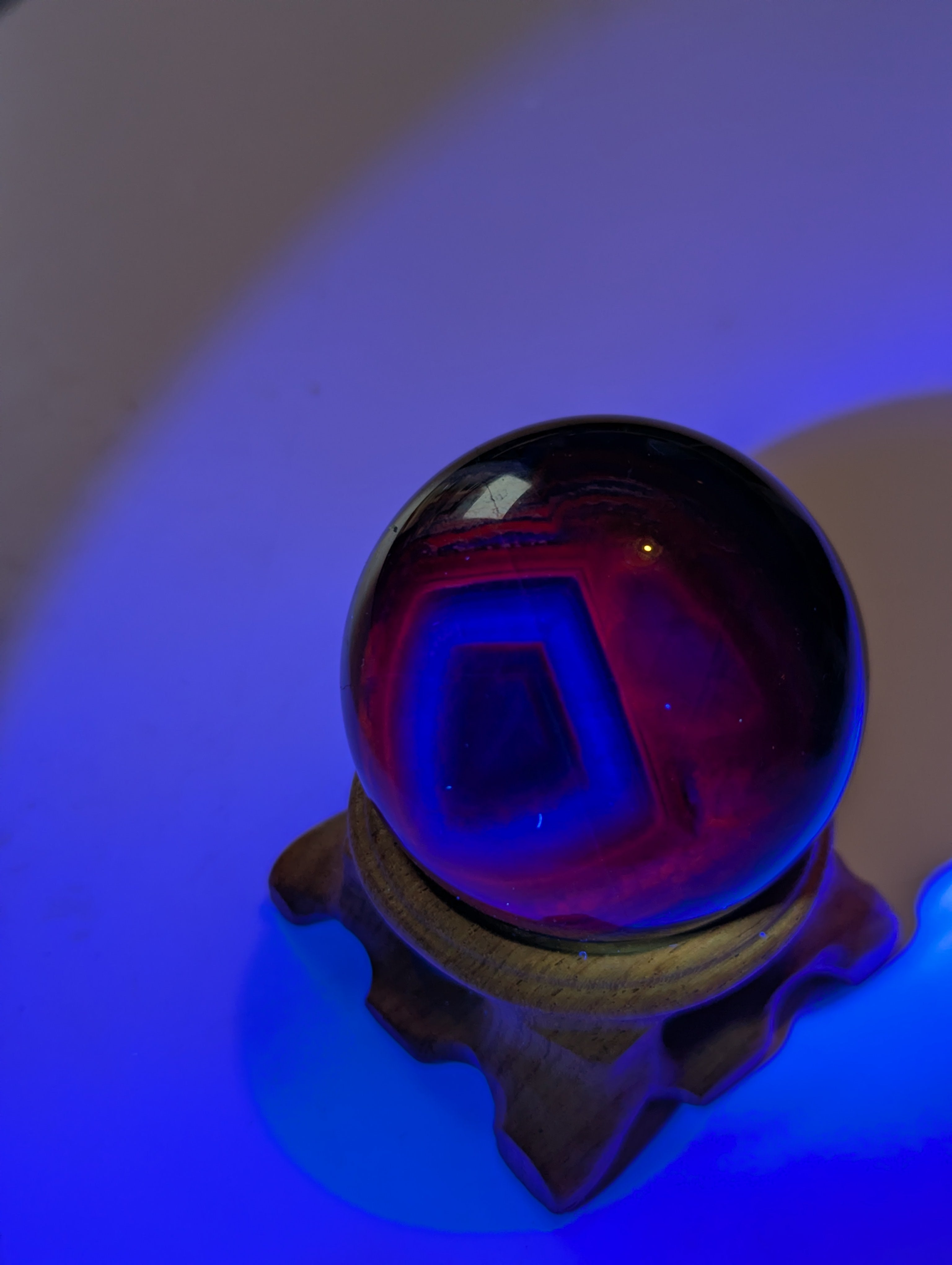 Black rose flourite crystal sphere with stand UV reactive