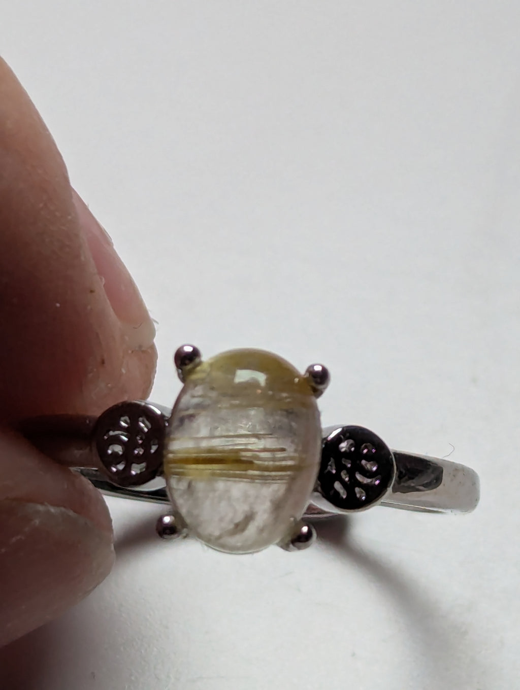 1 x Golden Rutlile crystal Adjustable ring stainless steel