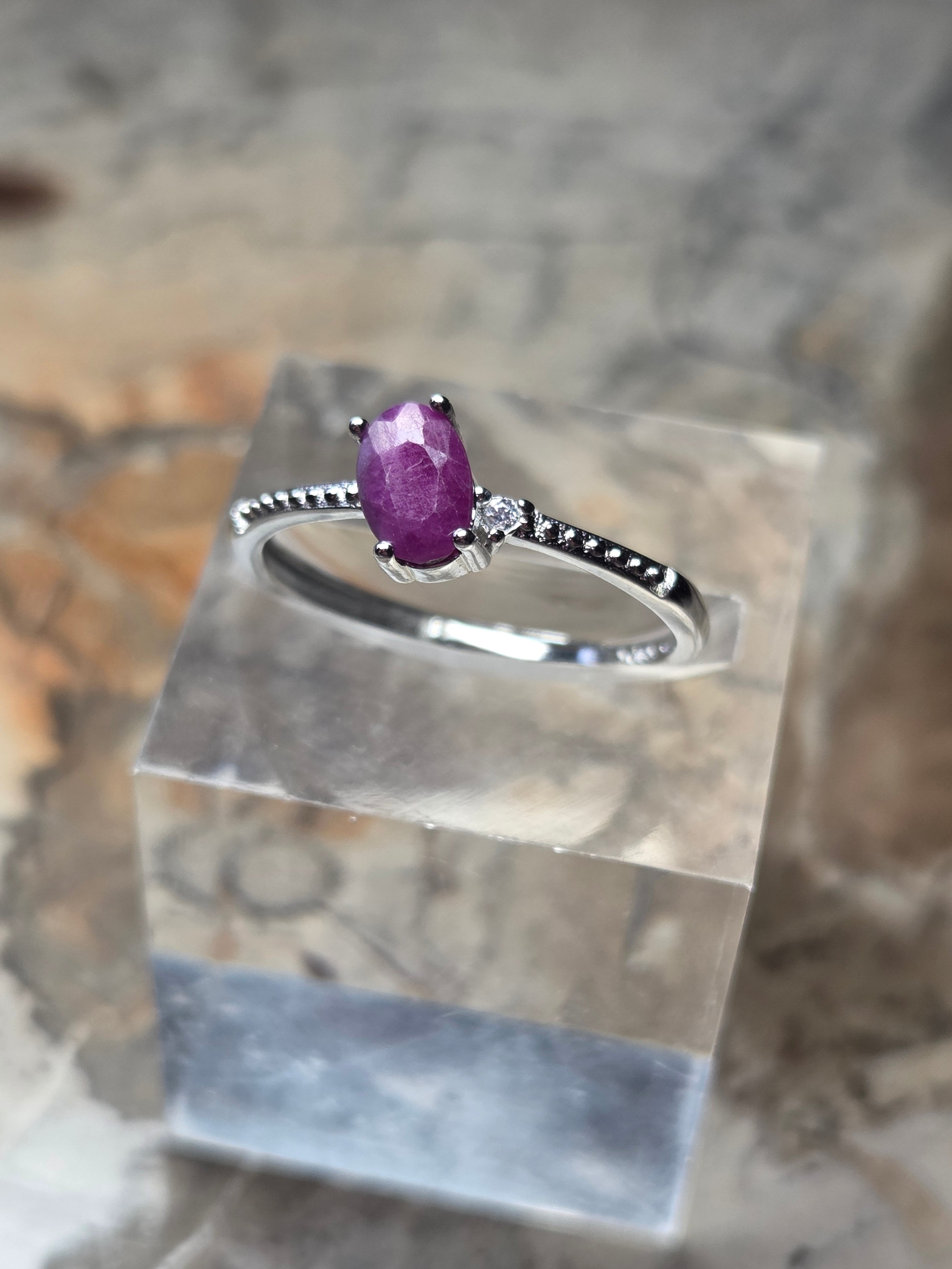 S925 Ruby specimen Crystal ajustable ring