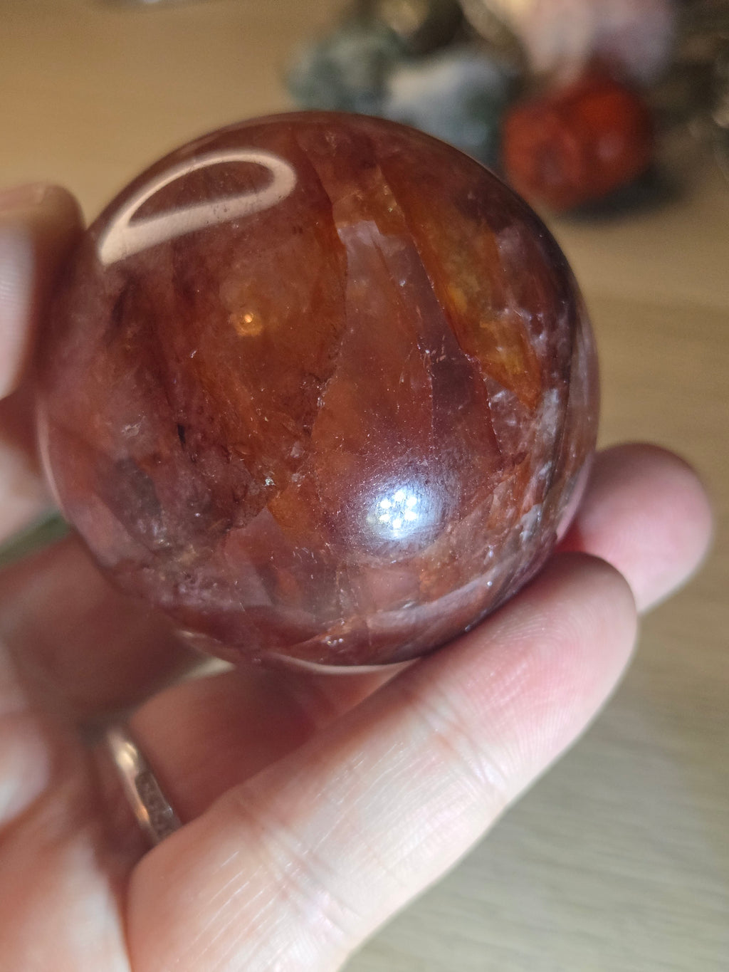 Fire quartz crystal sphere