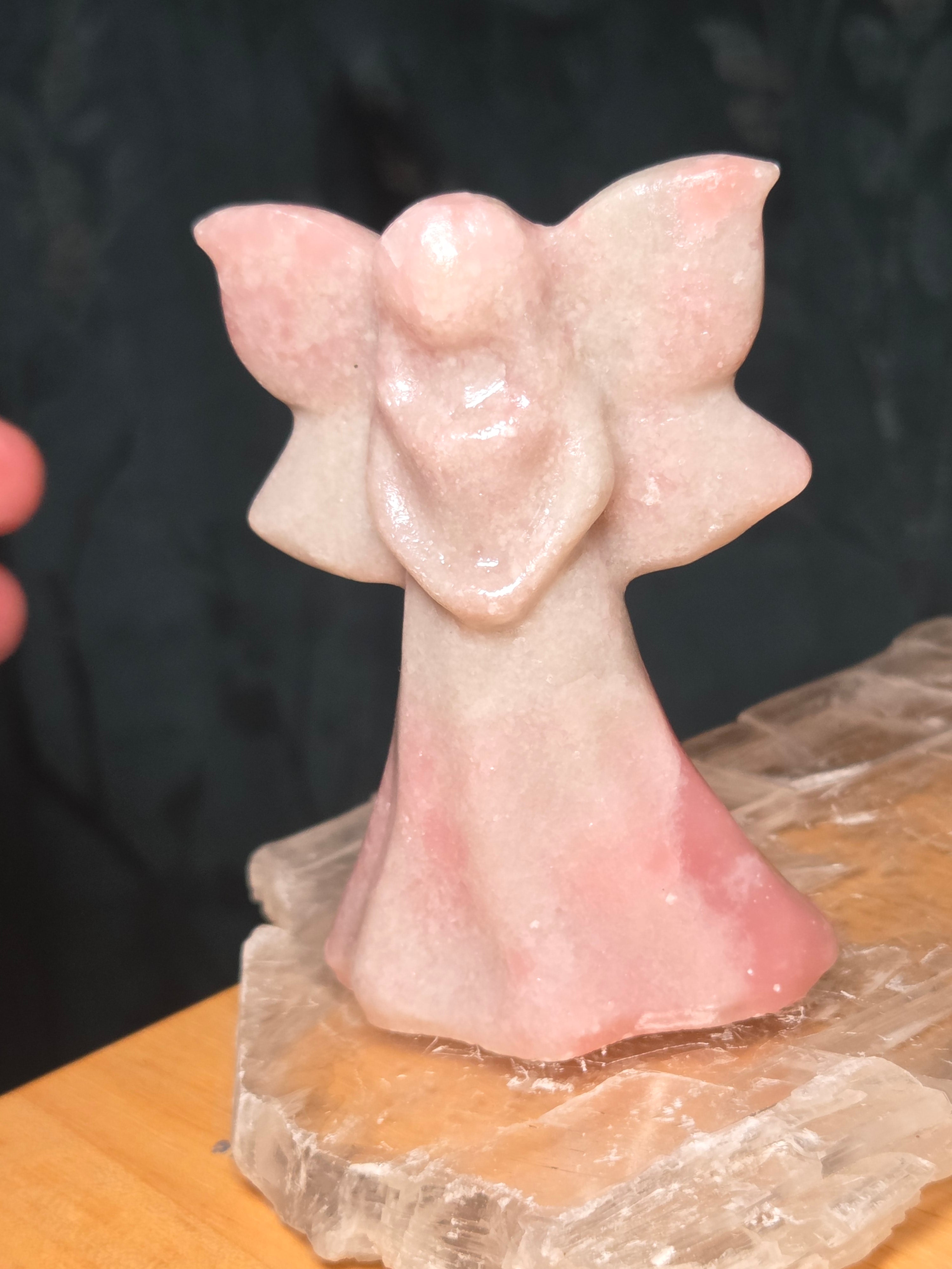 Pink opal crystal angel fairy carving
