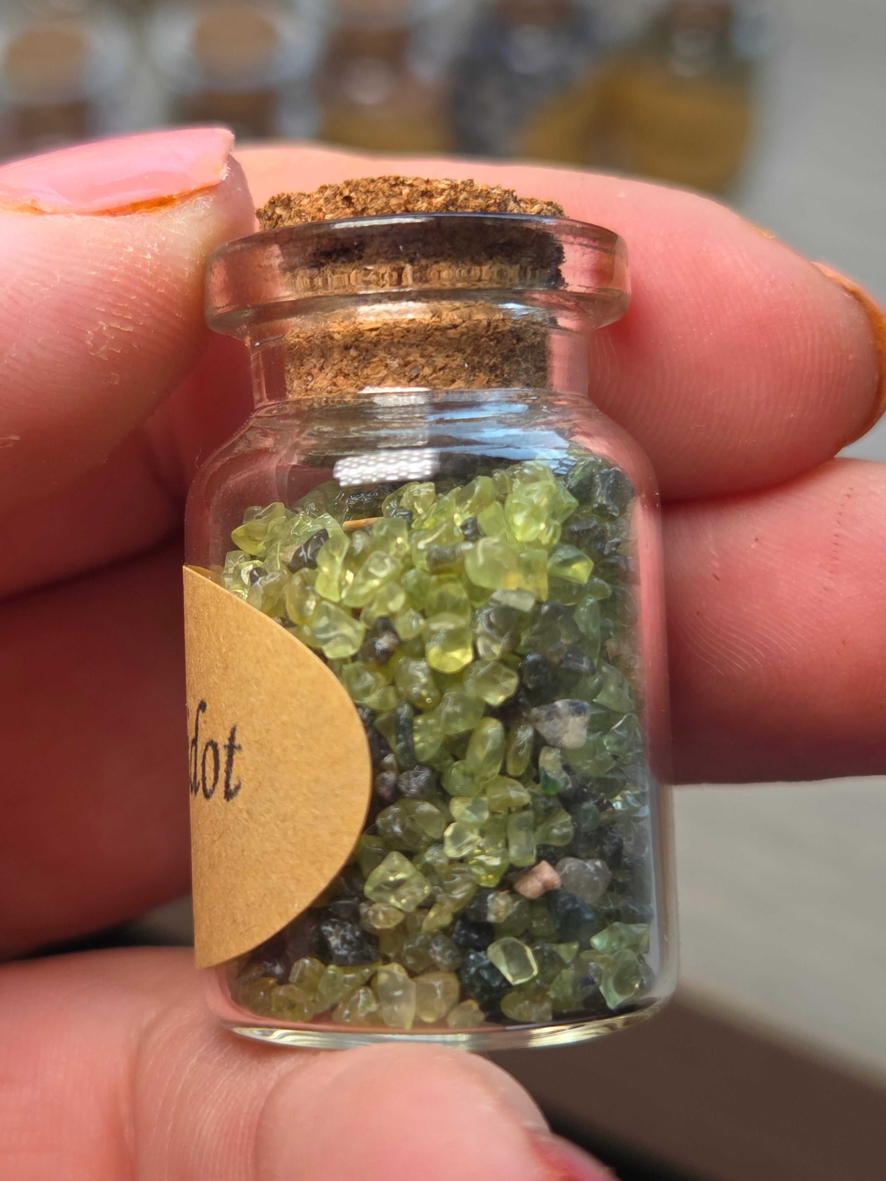 Crystal chips in glass jar