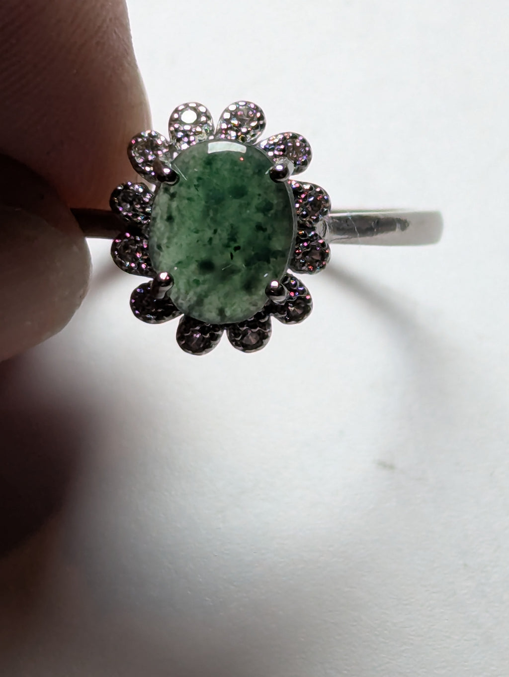 Moss Agate crystal Adjustable ring stainless steel