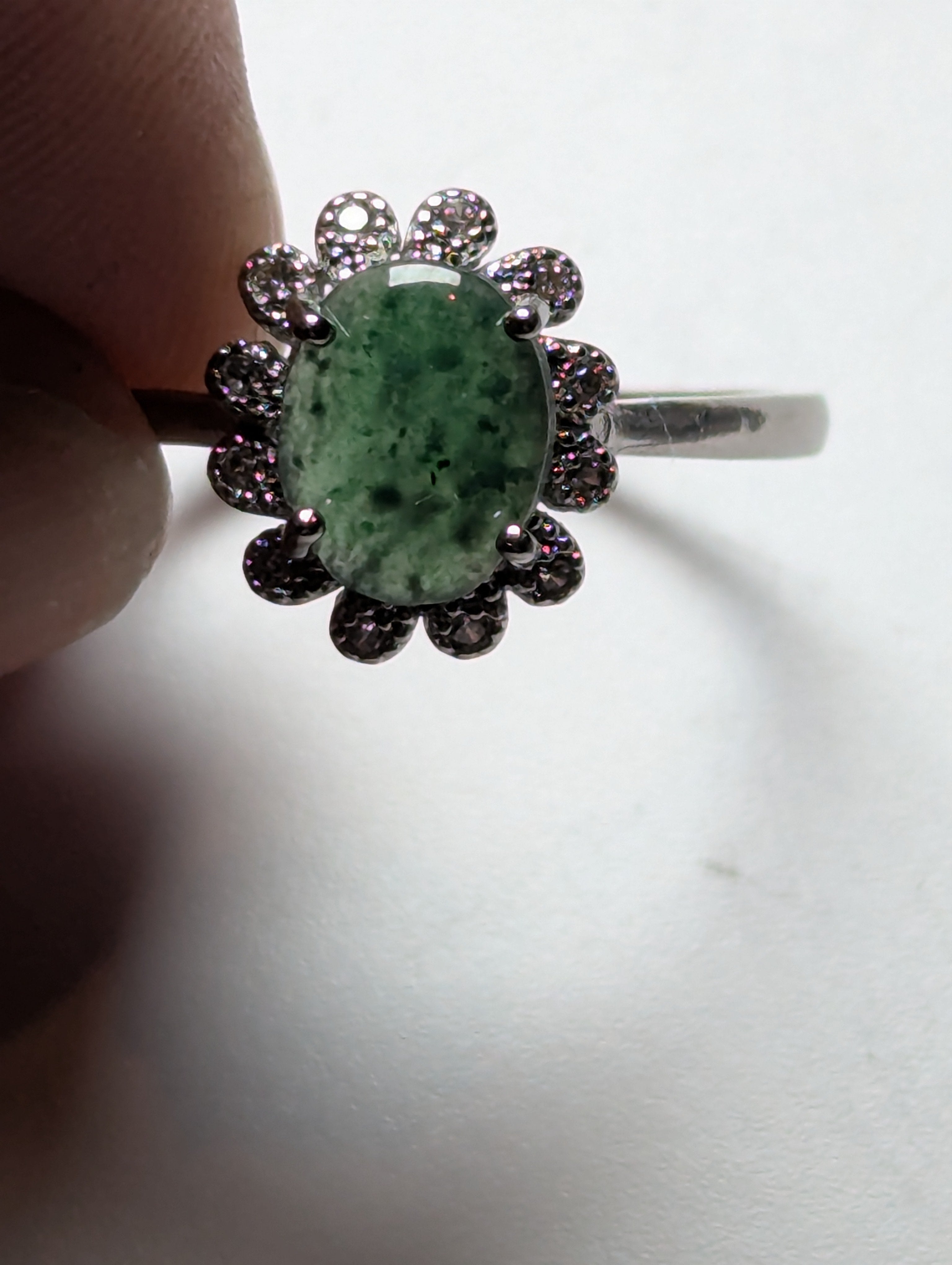 Moss Agate crystal Adjustable ring stainless steel