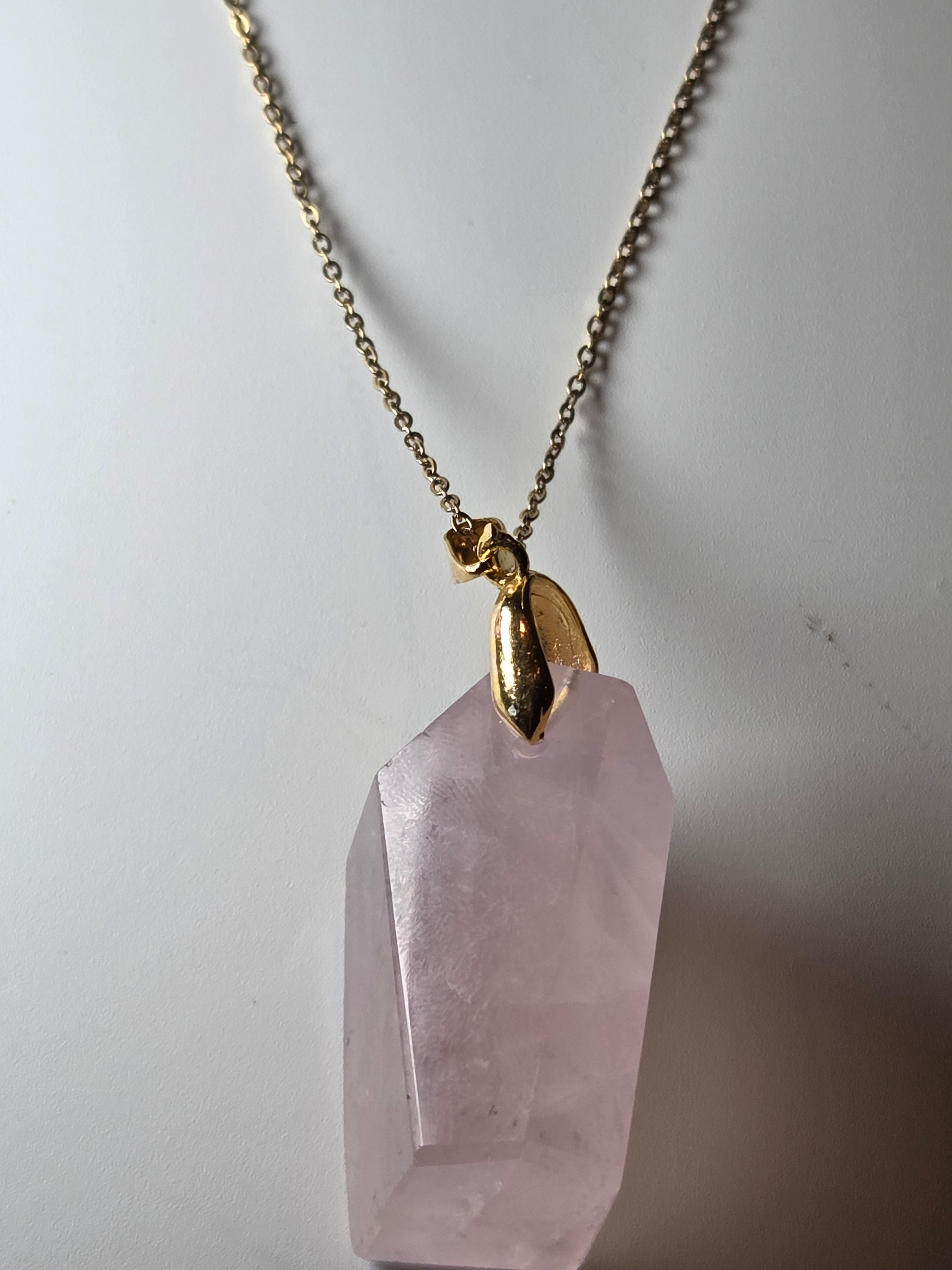 Rose quartz crystal handmade necklace
