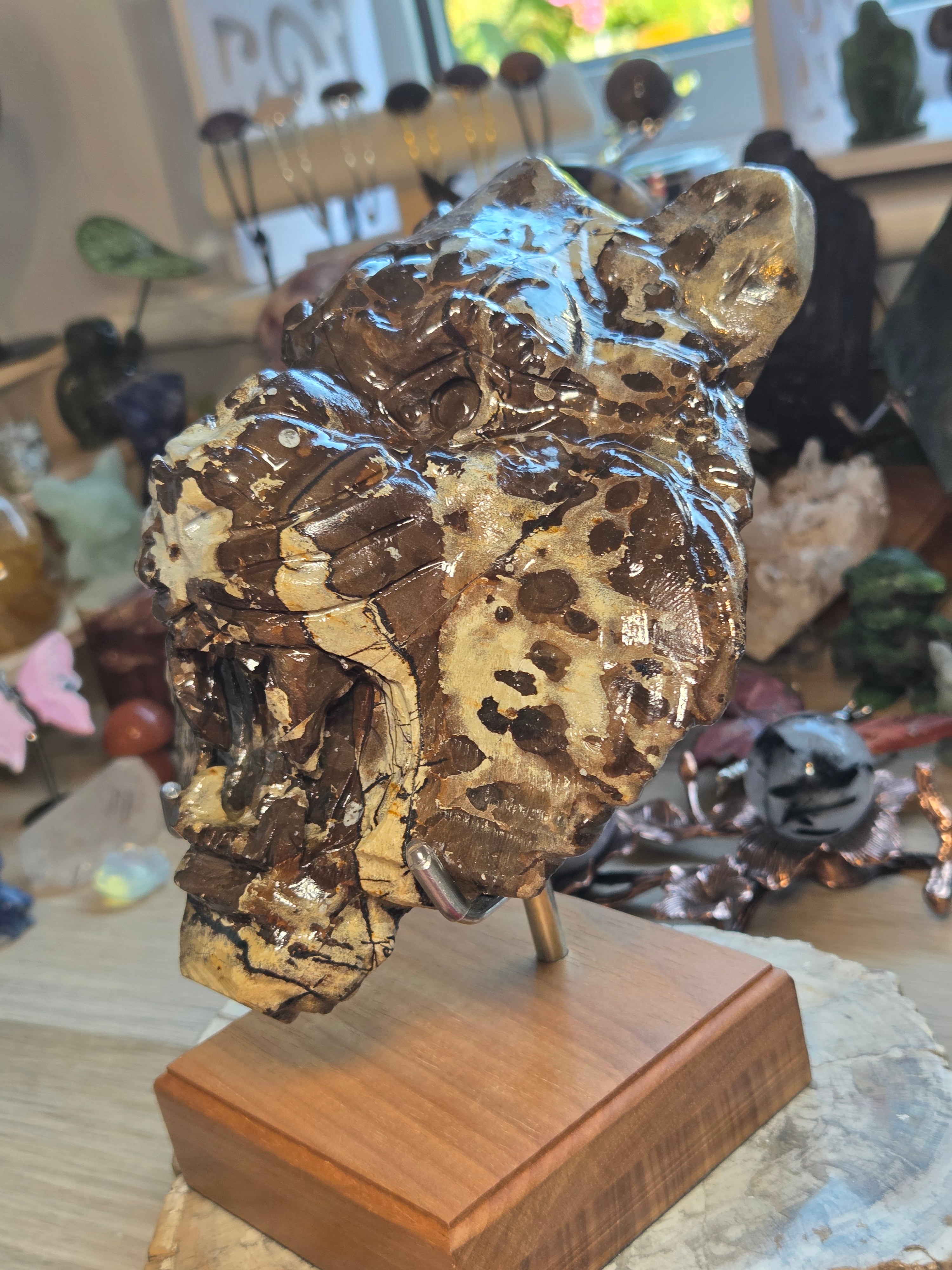 Amazing  Jasper Tiger head carving  with stand