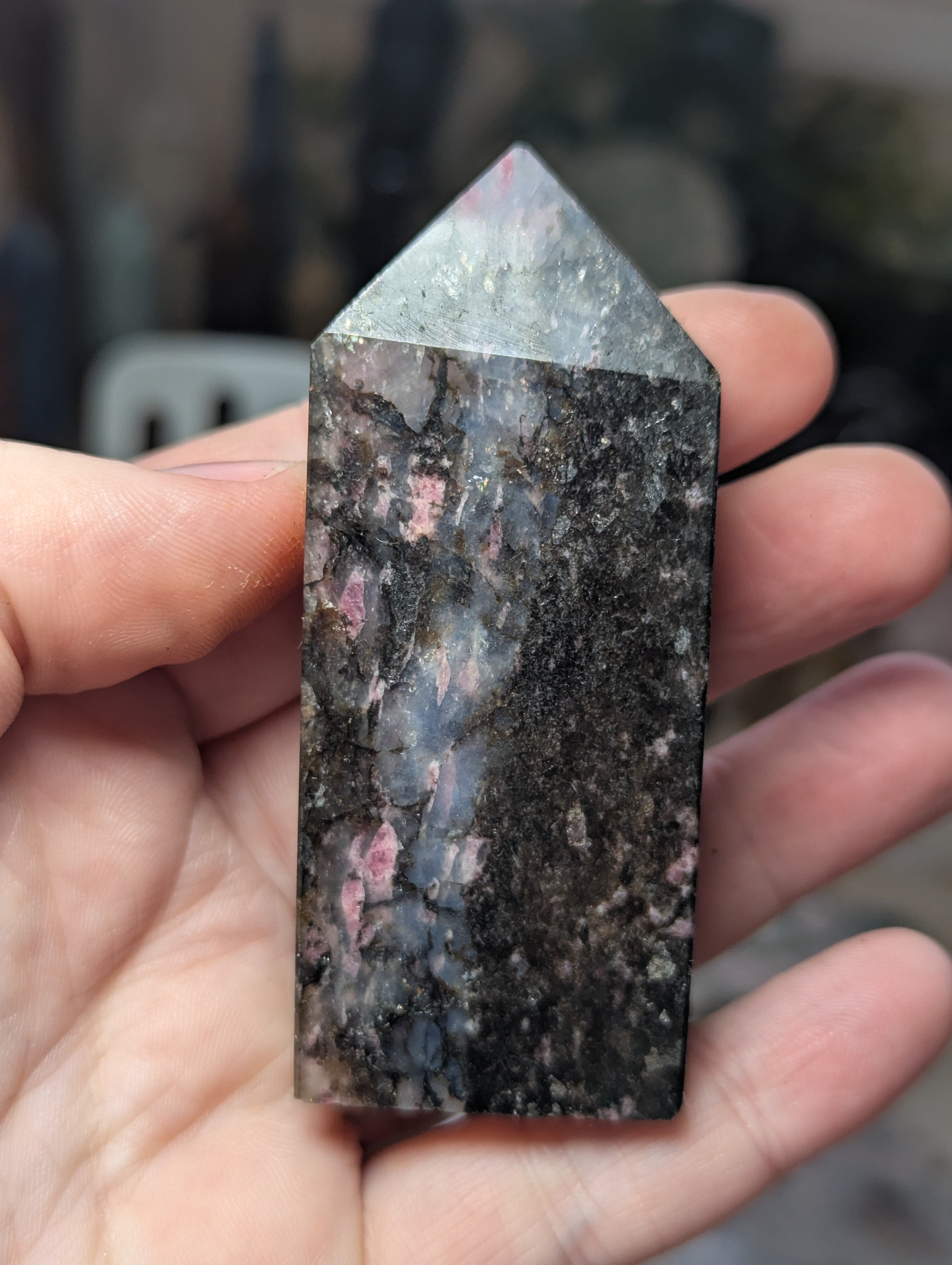 Black Tourmaline  with icey rhodonite tower
