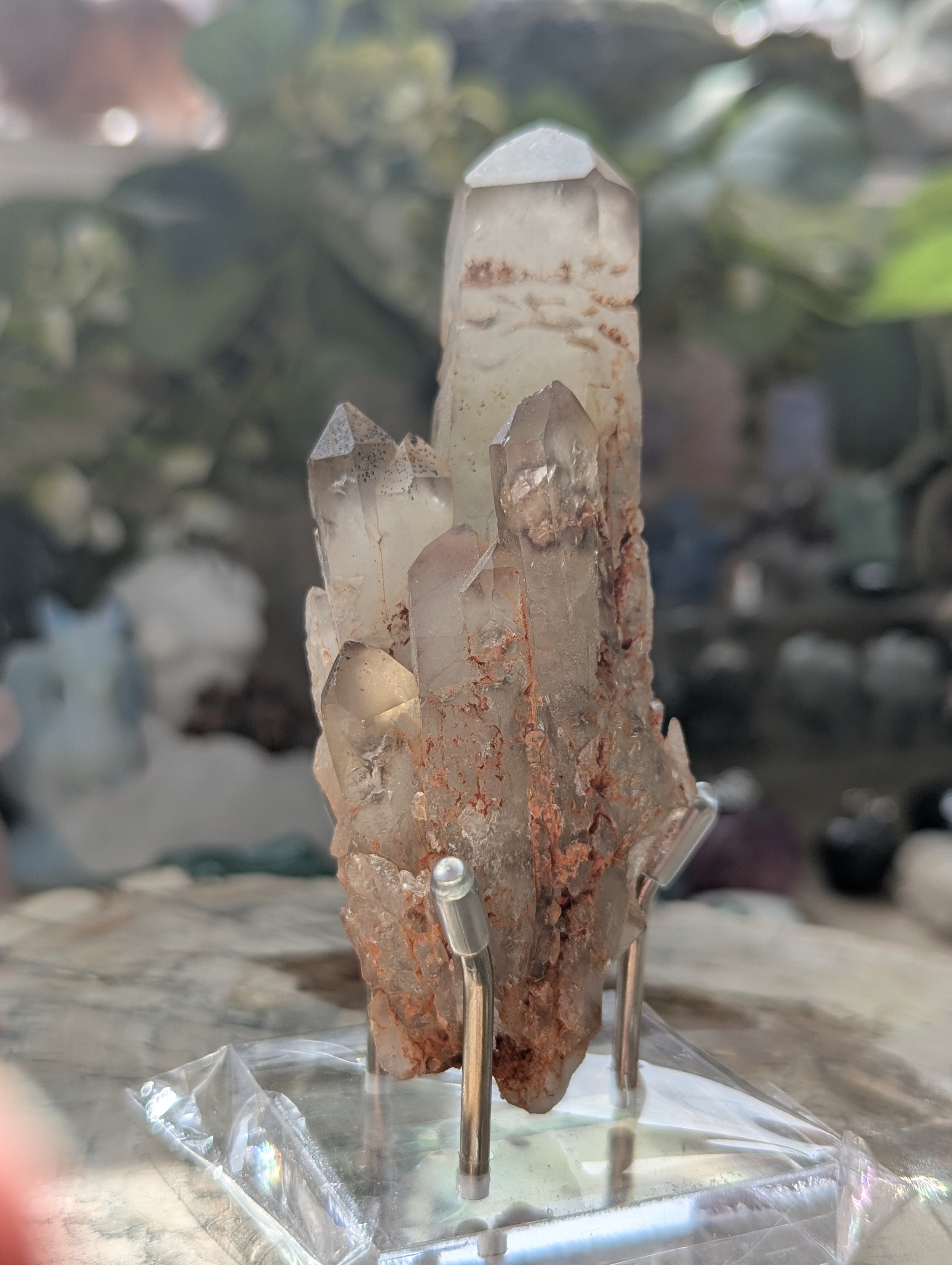 Amazing raw smokey Citrein crystal tower with stand