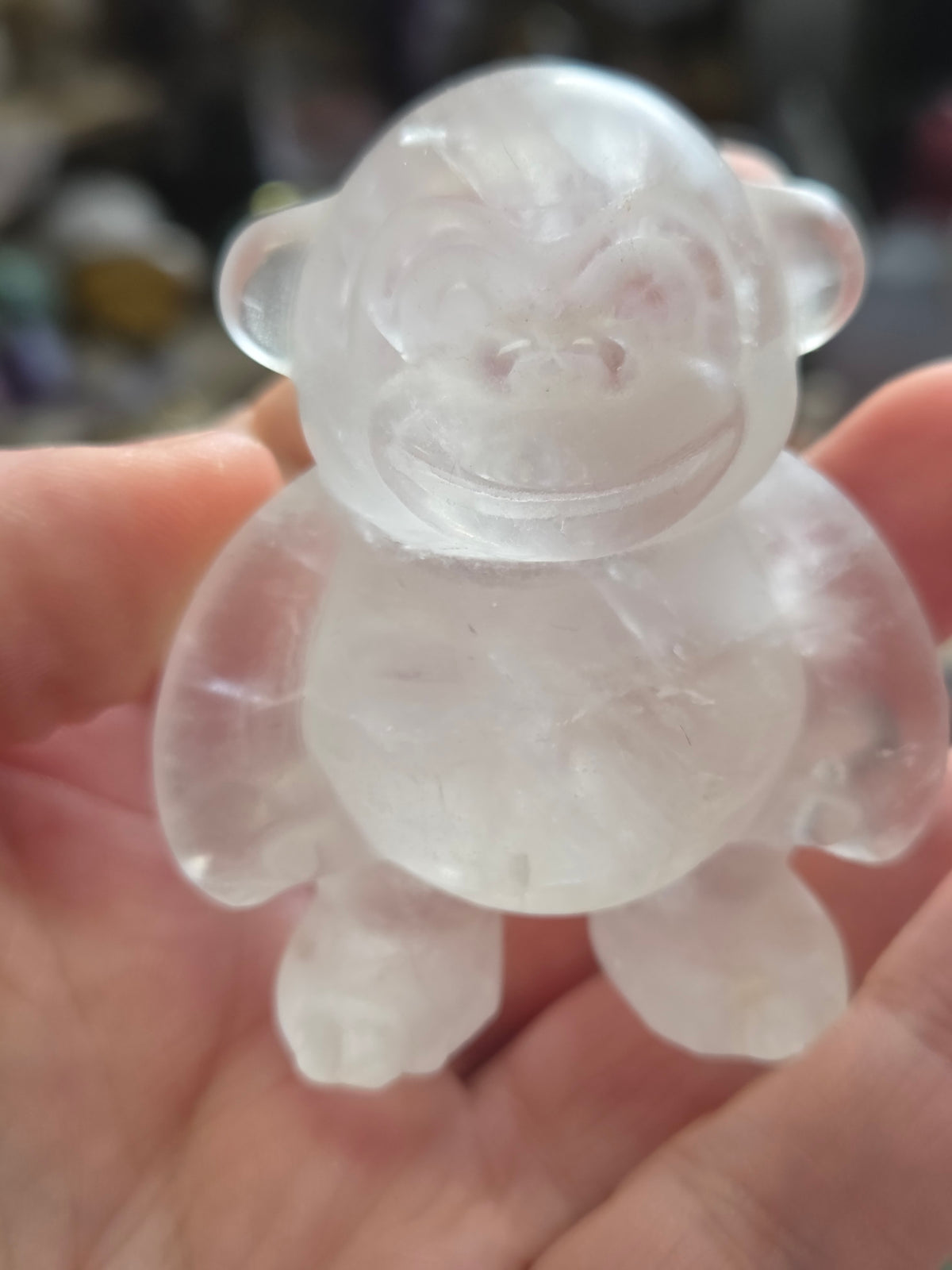 Clear quartz crystal monkey carving