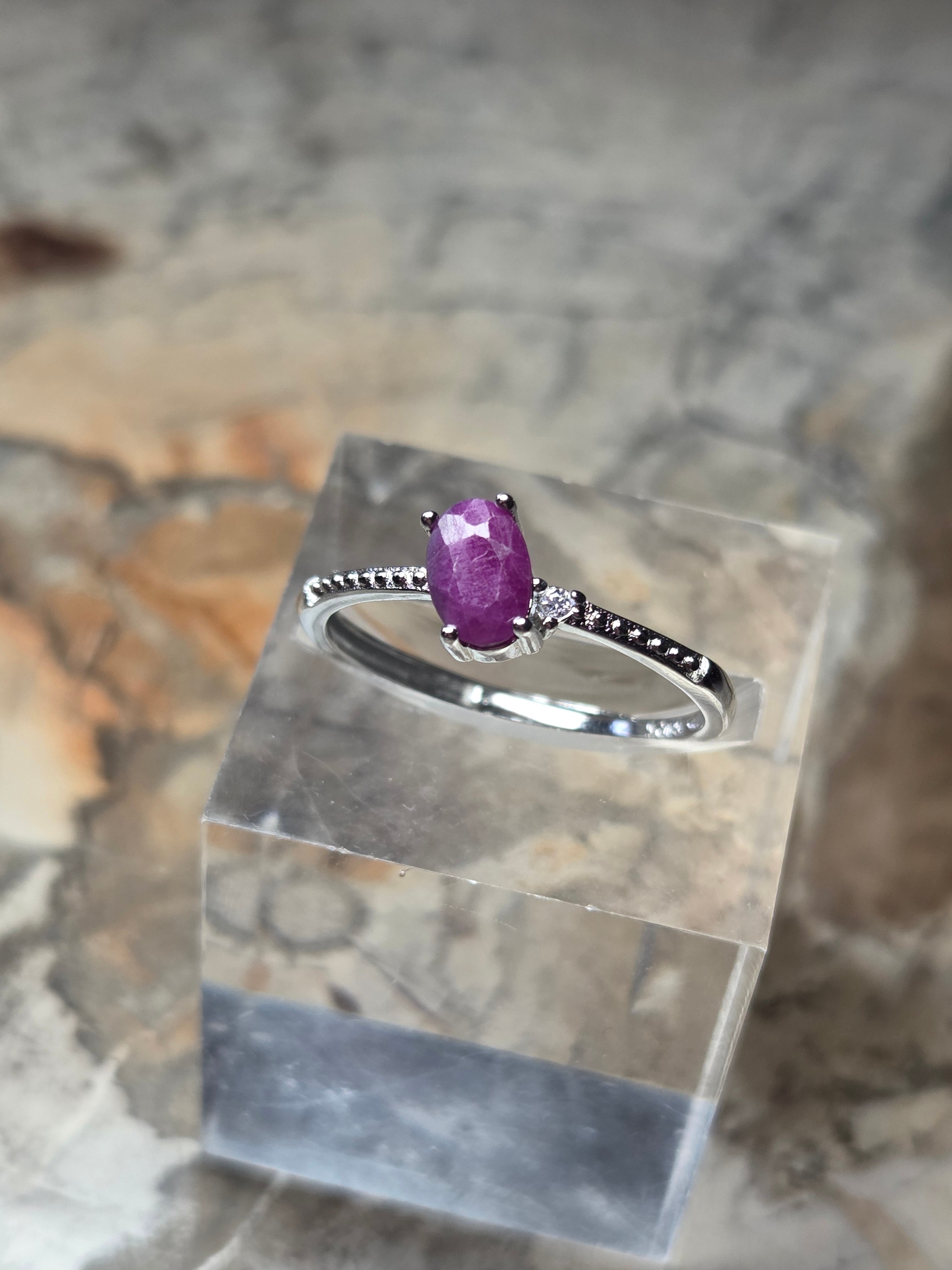 S925 Ruby specimen Crystal ajustable ring