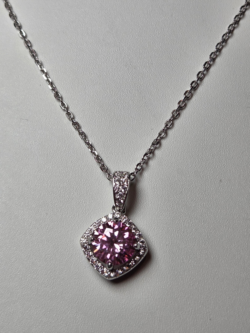 Pink Moissonite Diamond necklace with certificate