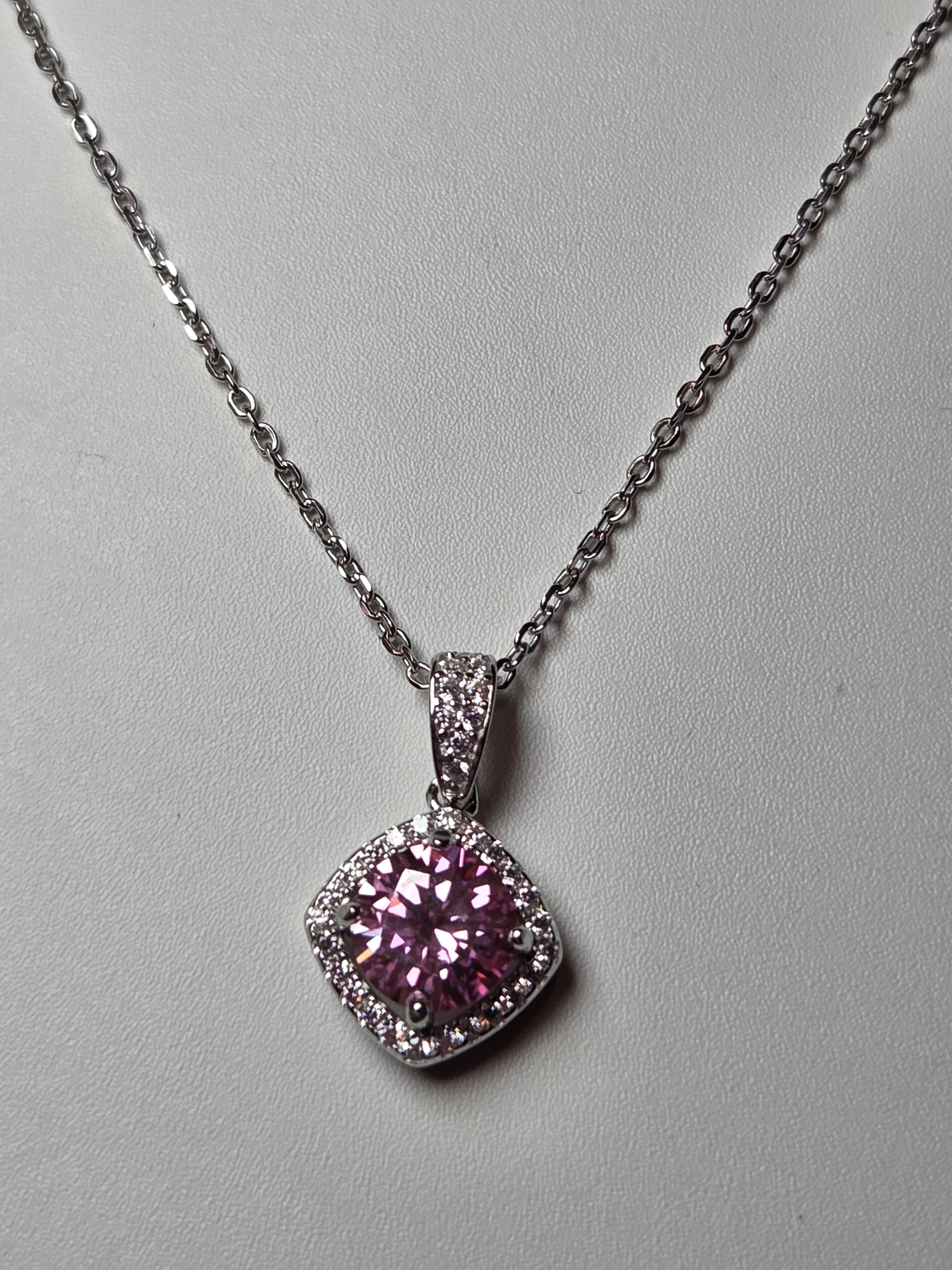 Pink Moissonite Diamond necklace with certificate